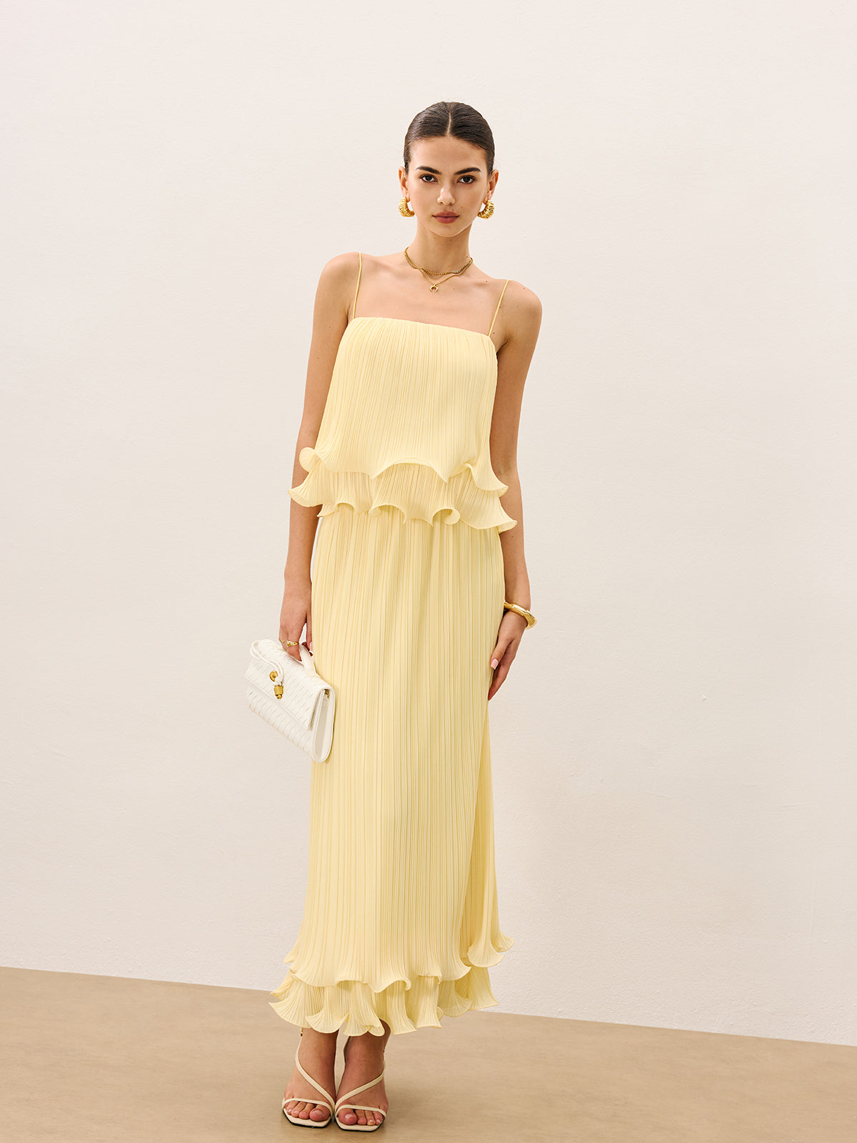 Pleated Layered Ruffle Skirt Set-Chicvia