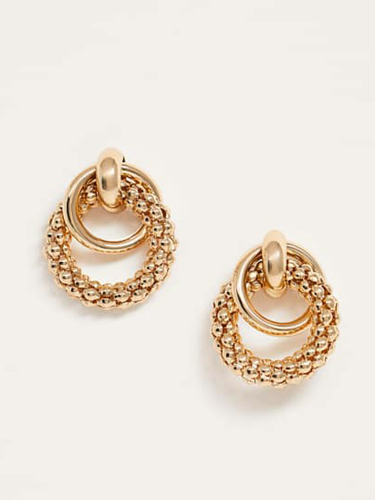 Golden Beaded Hoop Earrings-Chicvia