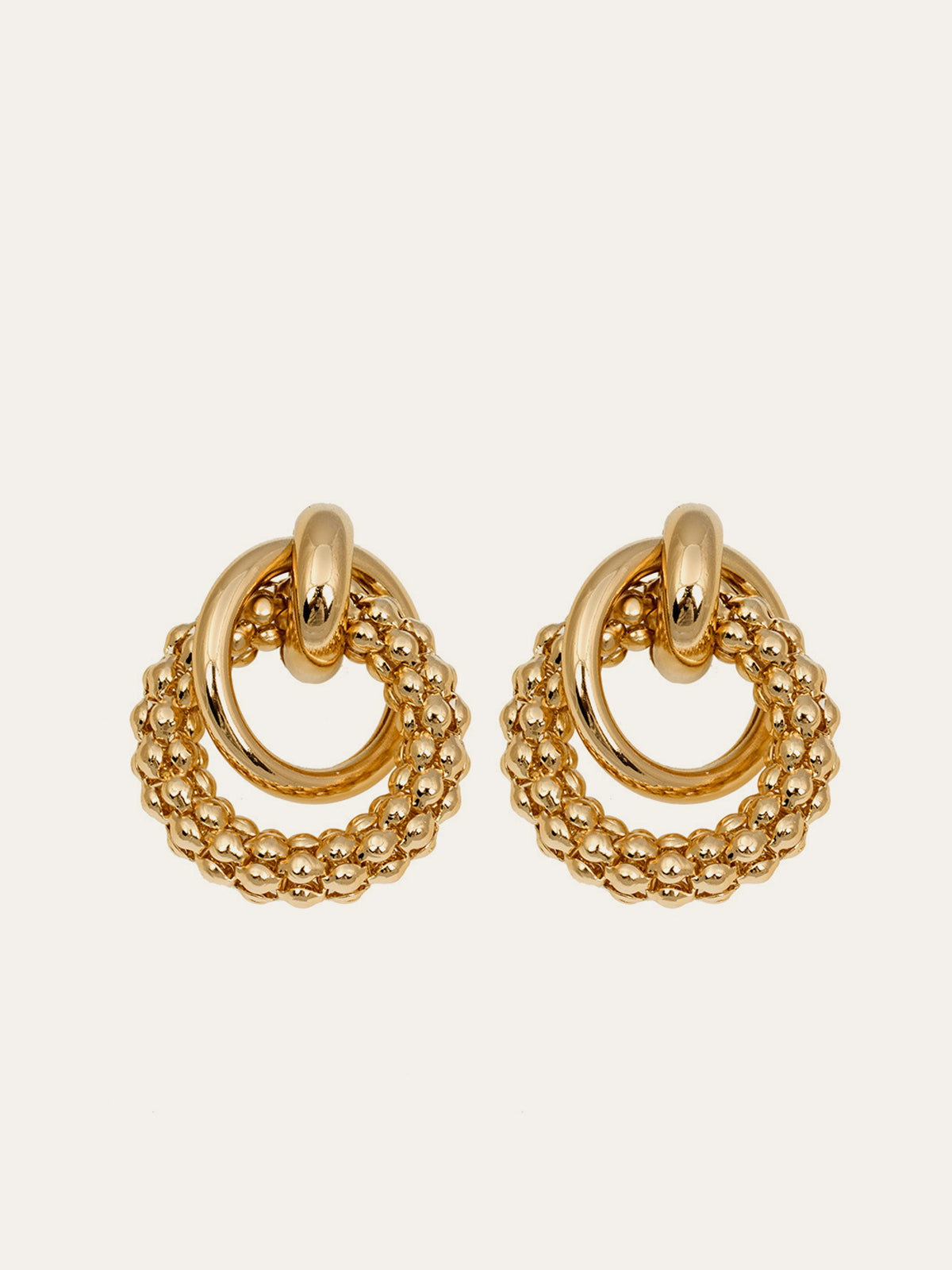Golden Beaded Hoop Earrings-Chicvia