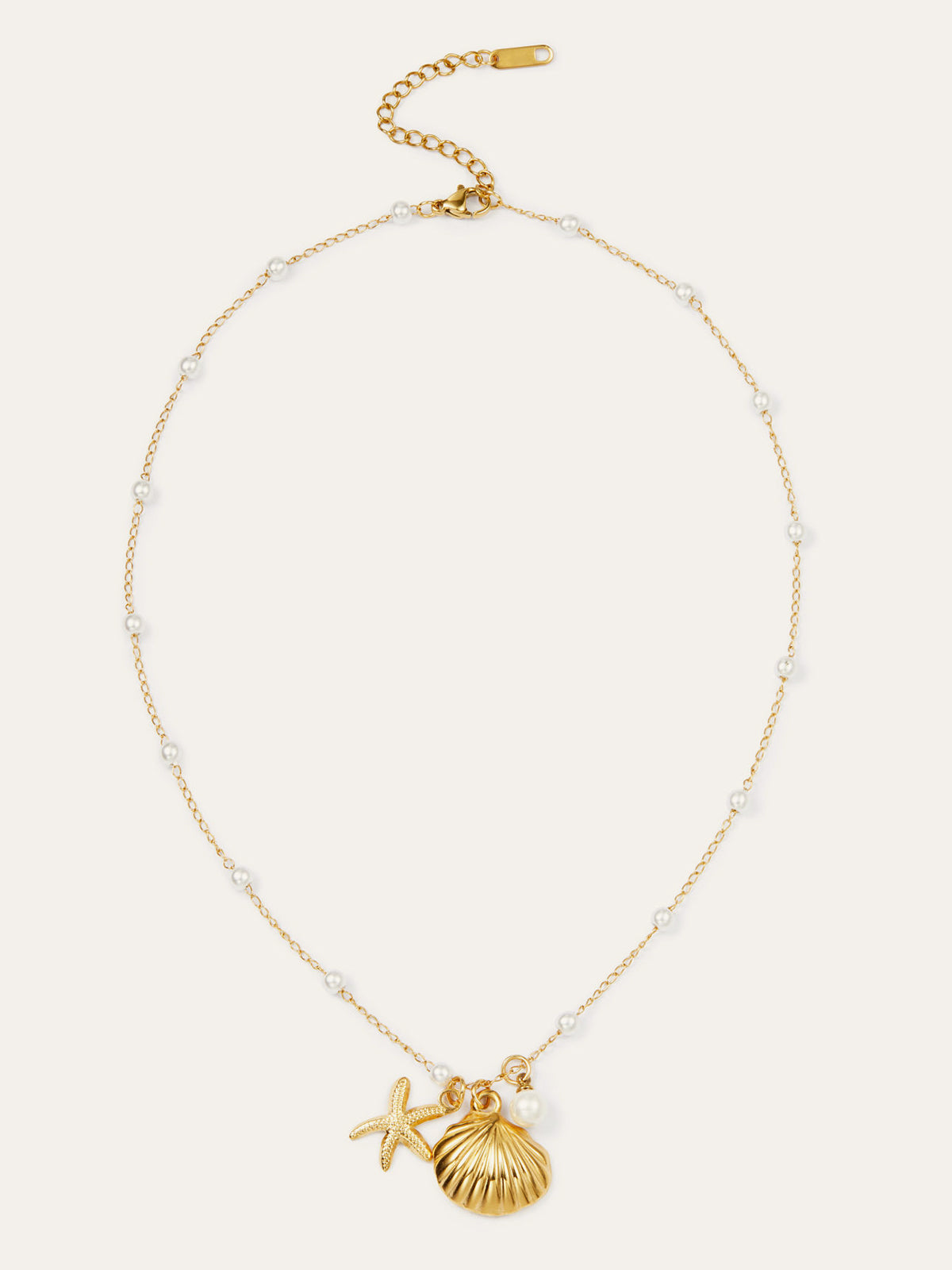 Golden Shell & Starfish Necklace With Pearls-Chicvia