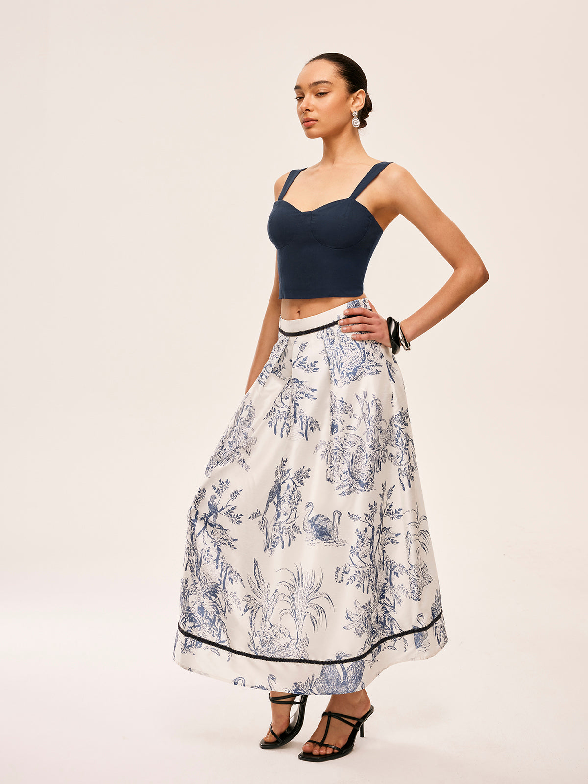 Cotton & Linen Floral Print Skirt Set-Chicvia