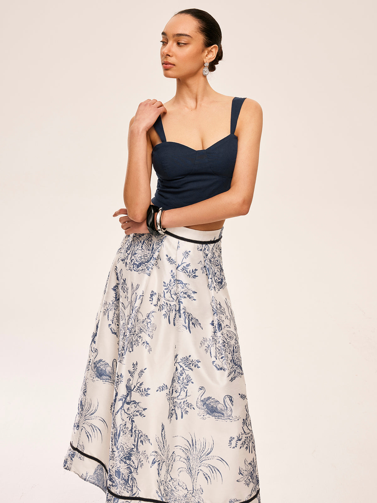 Cotton & Linen Floral Print Skirt Set-Chicvia