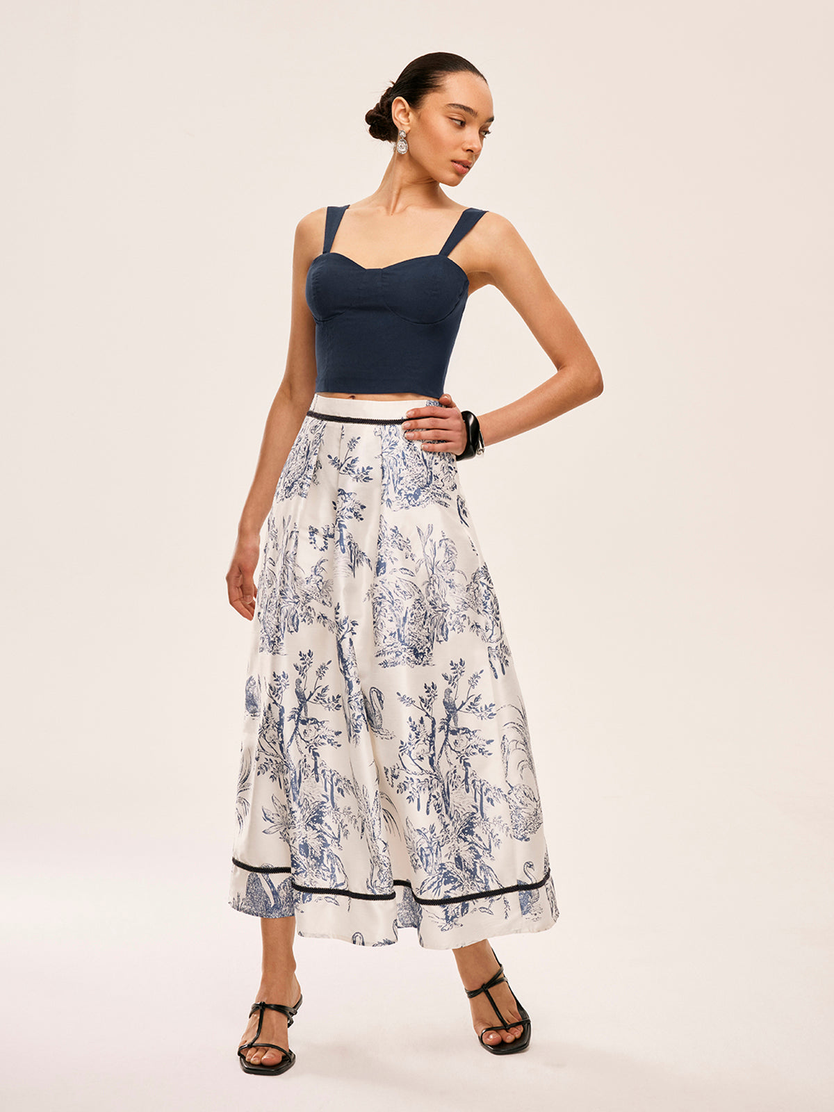 Cotton & Linen Floral Print Skirt Set-Chicvia