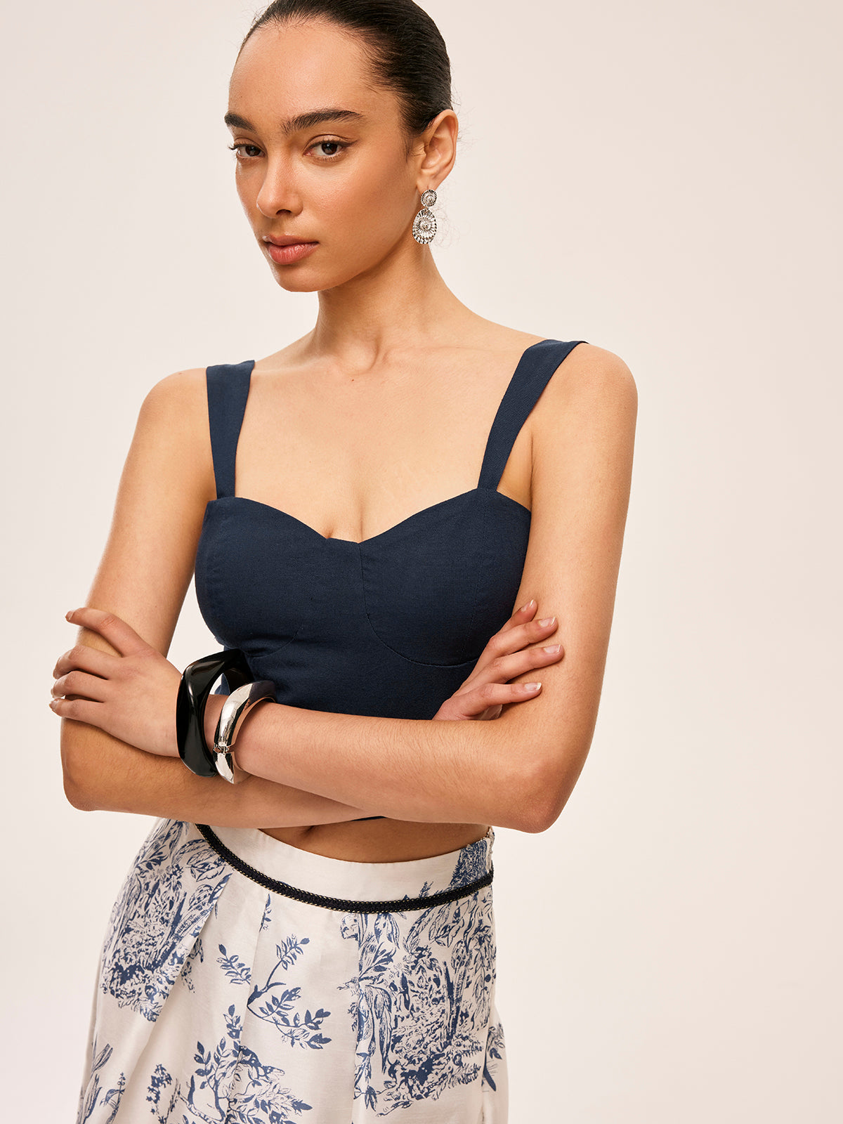 Cotton & Linen Floral Print Skirt Set-Chicvia