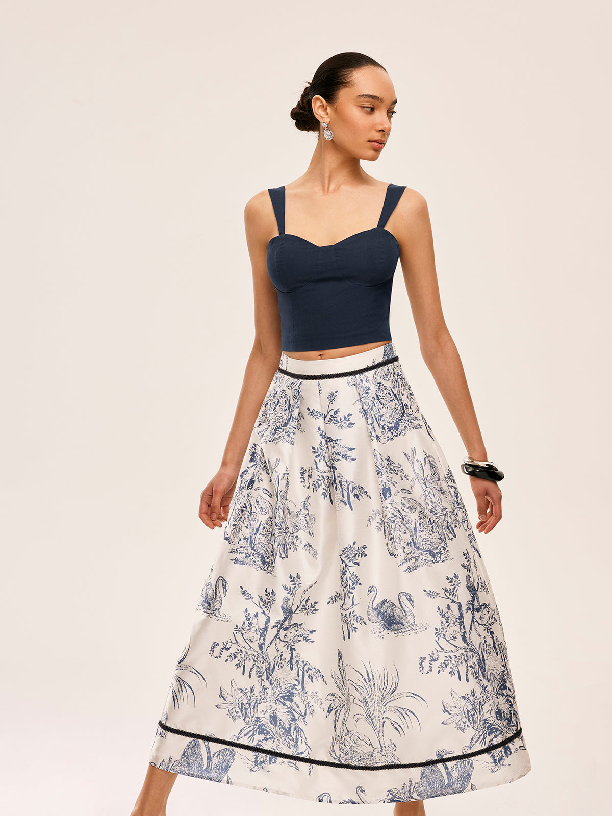 Cotton & Linen Floral Print Skirt Set-Chicvia