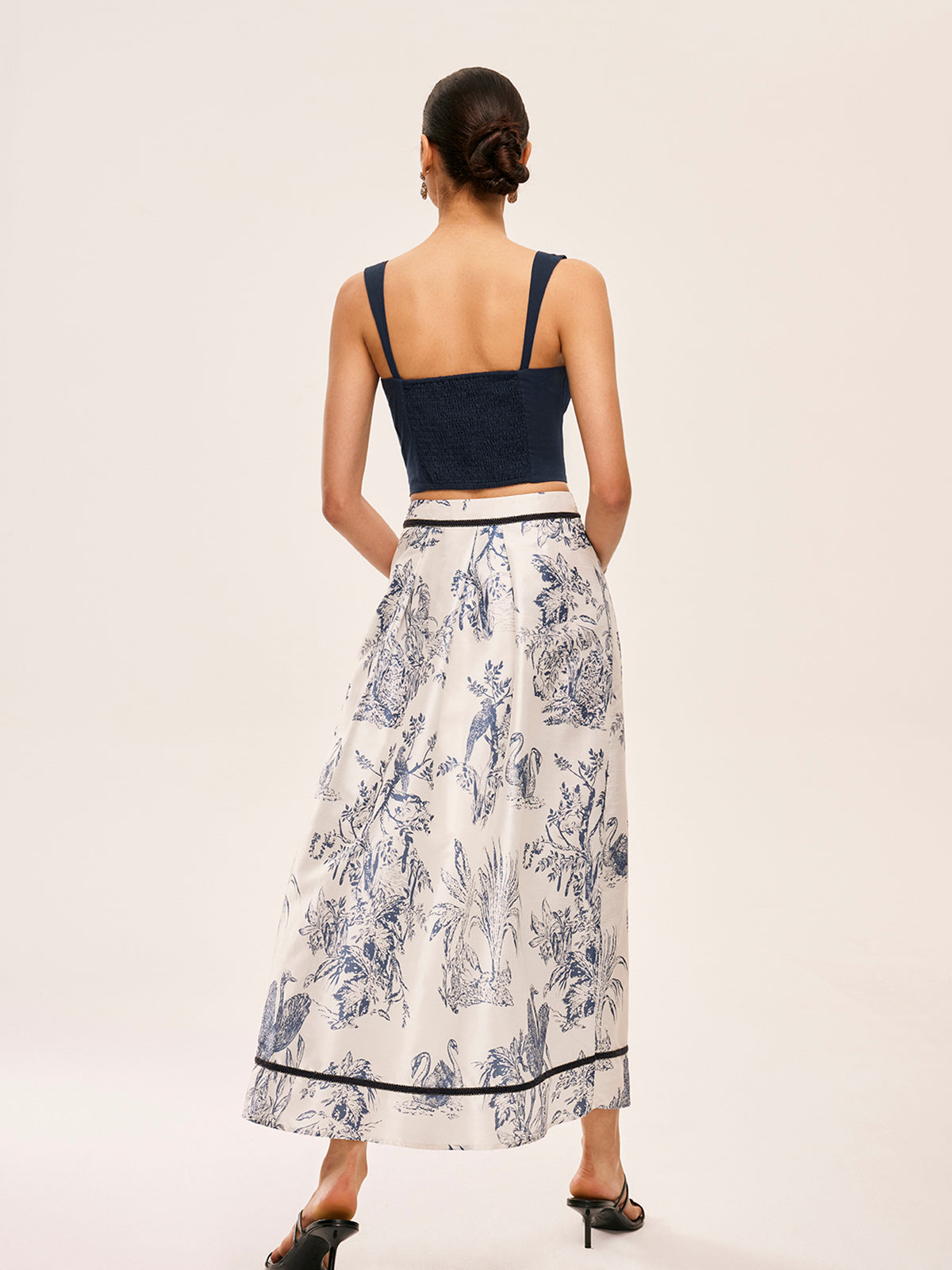 Cotton & Linen Floral Print Skirt Set-Chicvia