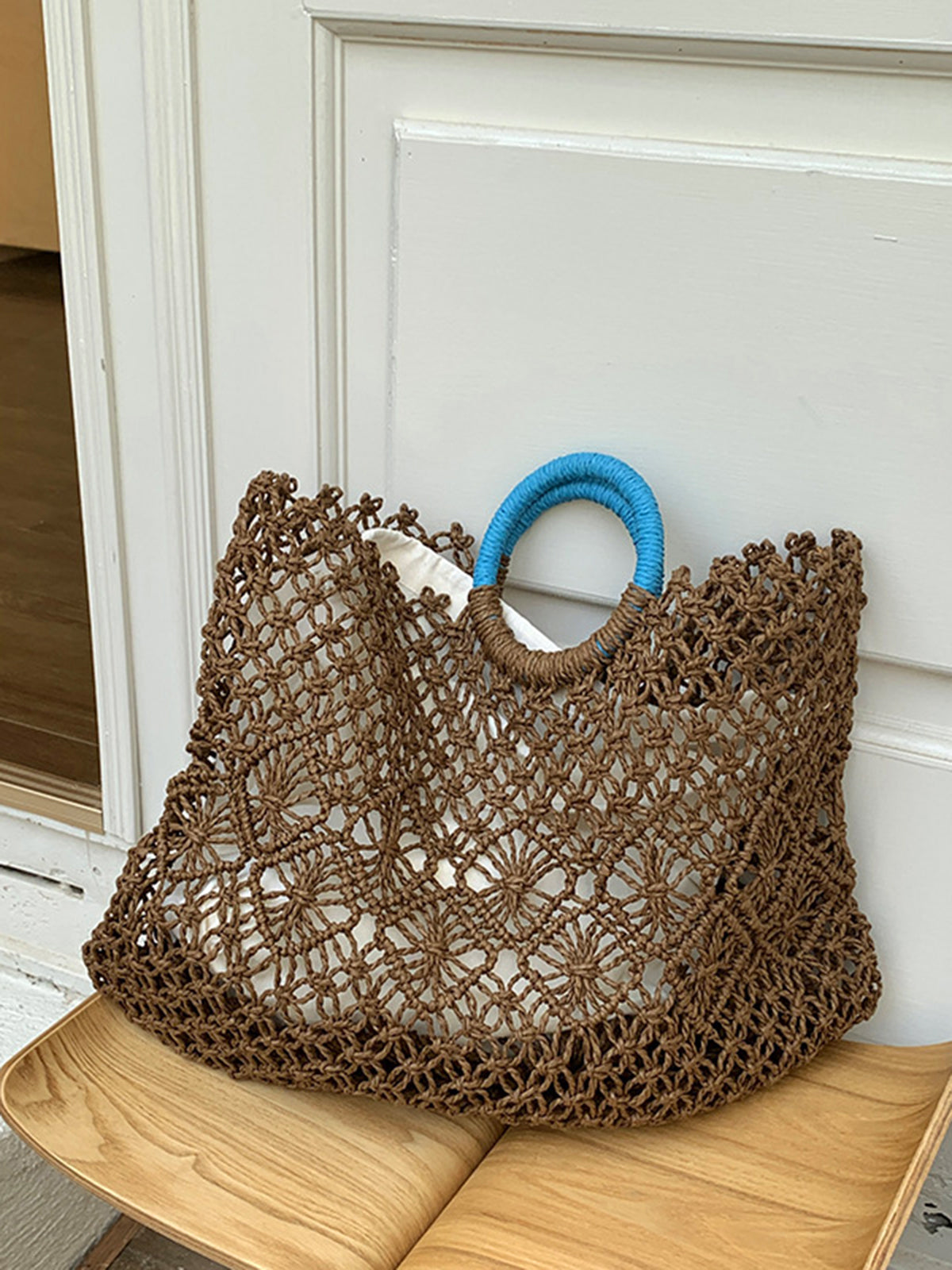 Crochet Tote Bag With Inner Lining-Chicvia