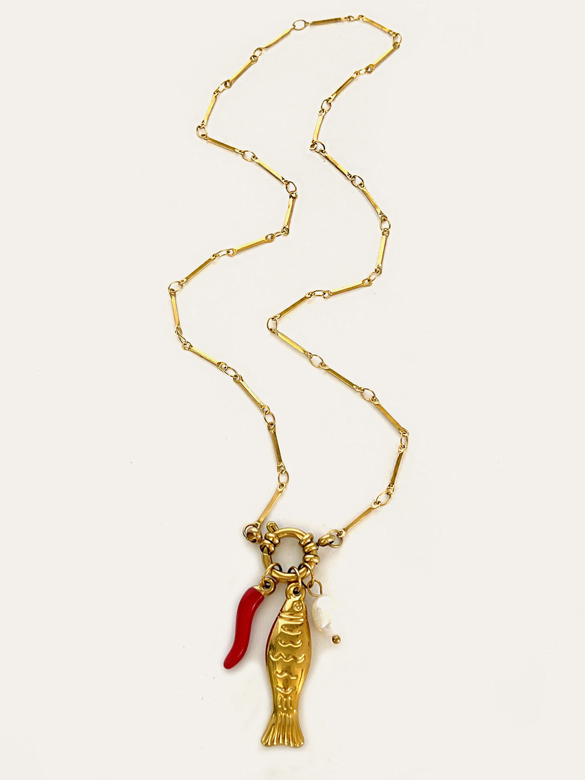 Fish & Chili Pendant Link Chain Necklace-Chicvia
