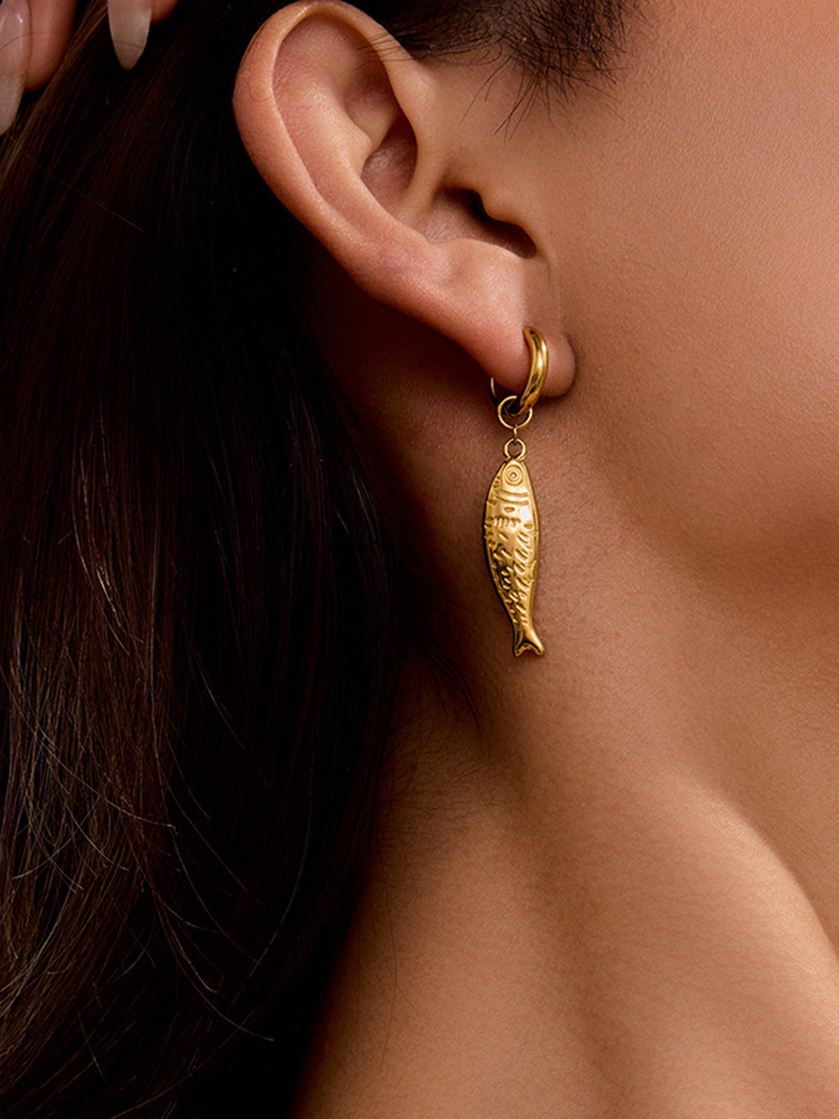 Golden Fish Charm Drop Earrings-Chicvia