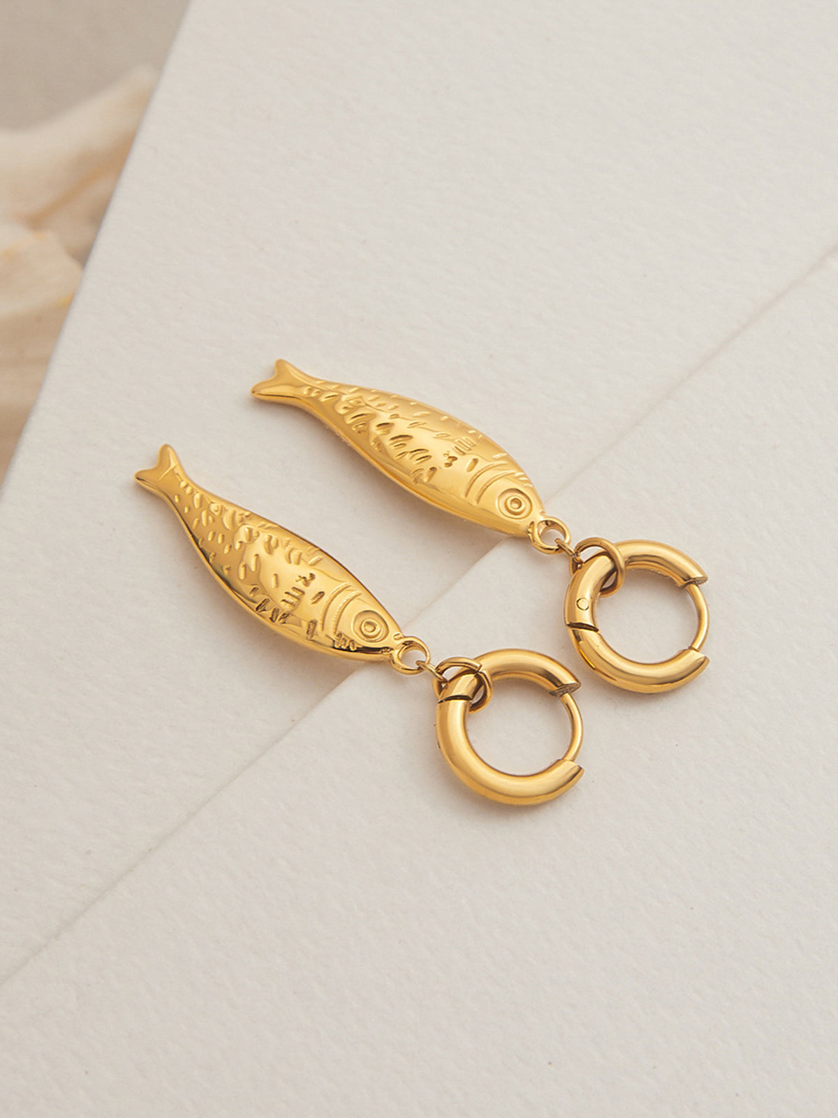 Golden Fish Charm Drop Earrings-Chicvia