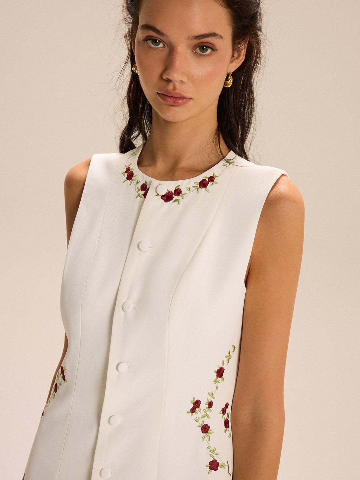 Embroidered Floral Mini Dress-Chicvia