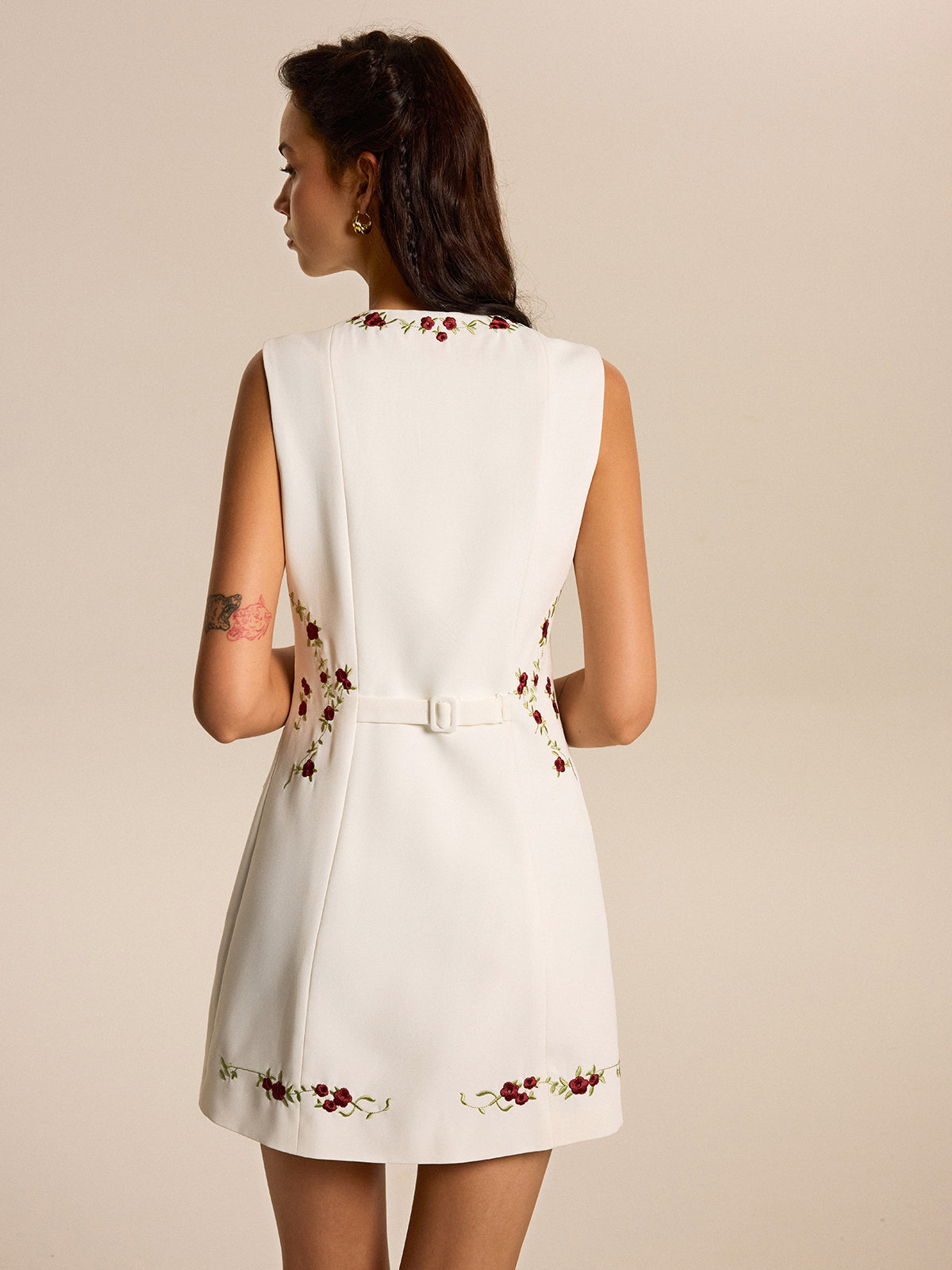 Embroidered Floral Mini Dress-Chicvia