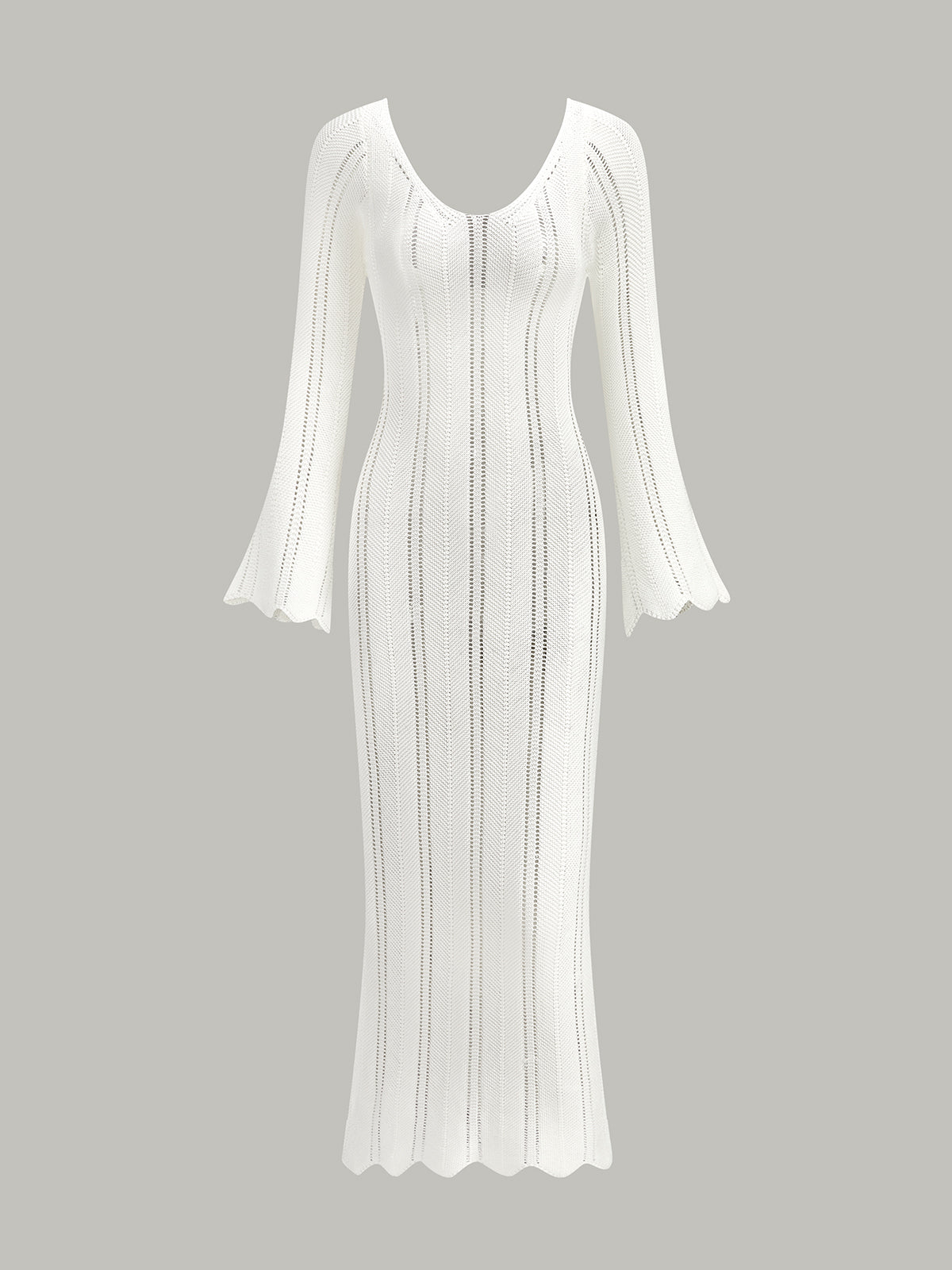 Hollow Ruffle Slim Maxi Sweater Dress-Chicvia