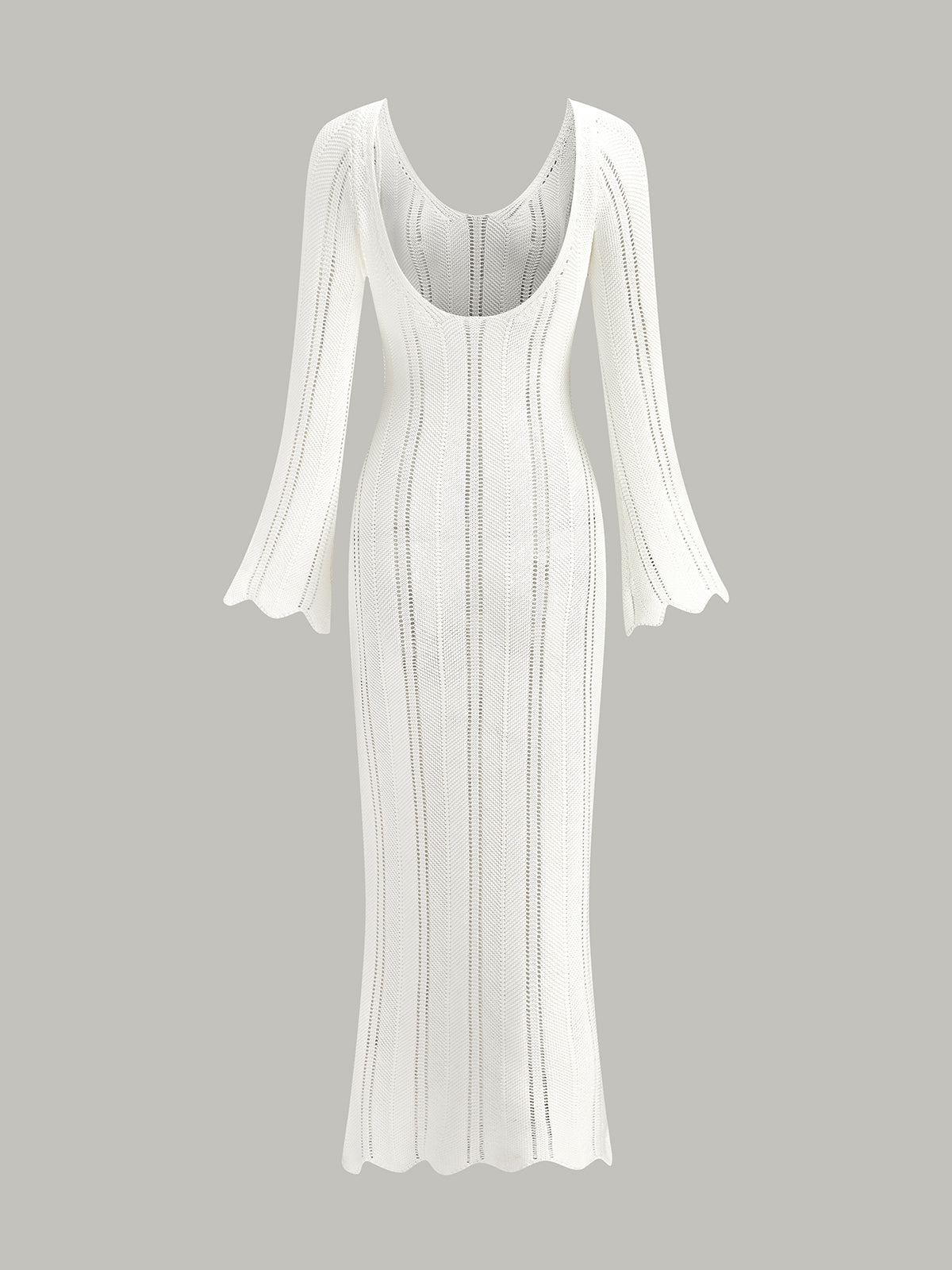 Hollow Ruffle Slim Maxi Sweater Dress-Chicvia