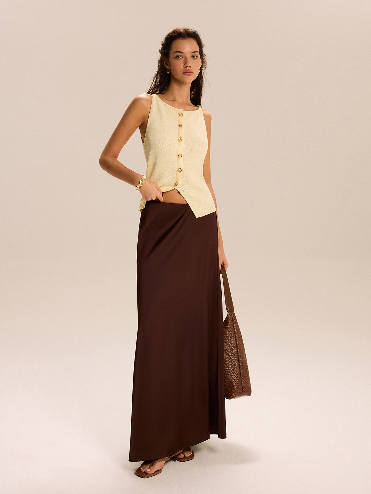 Knit Button-Front Tank Top-Chicvia