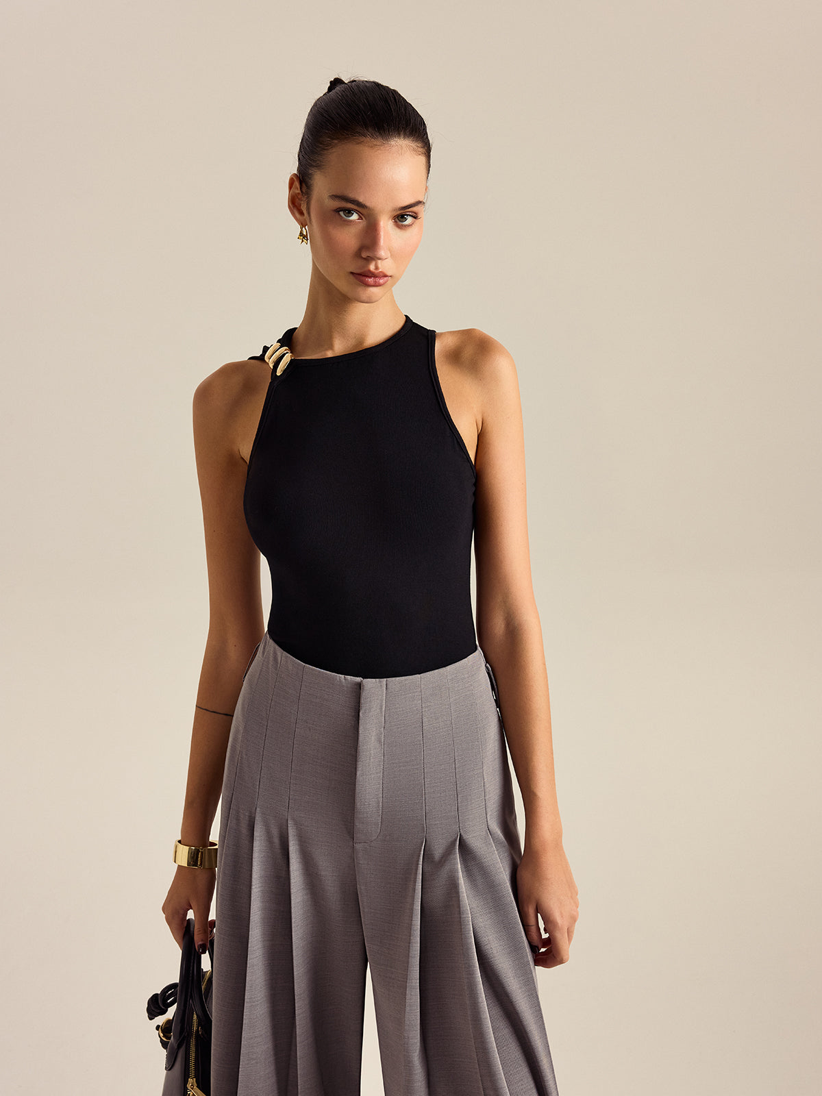 Metal Decor Sleeveless Top-Chicvia