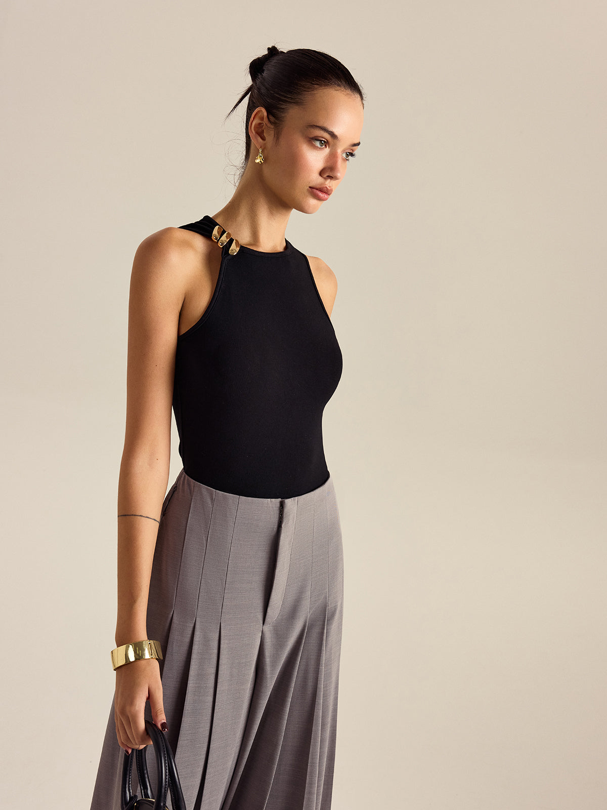 Metal Decor Sleeveless Top-Chicvia