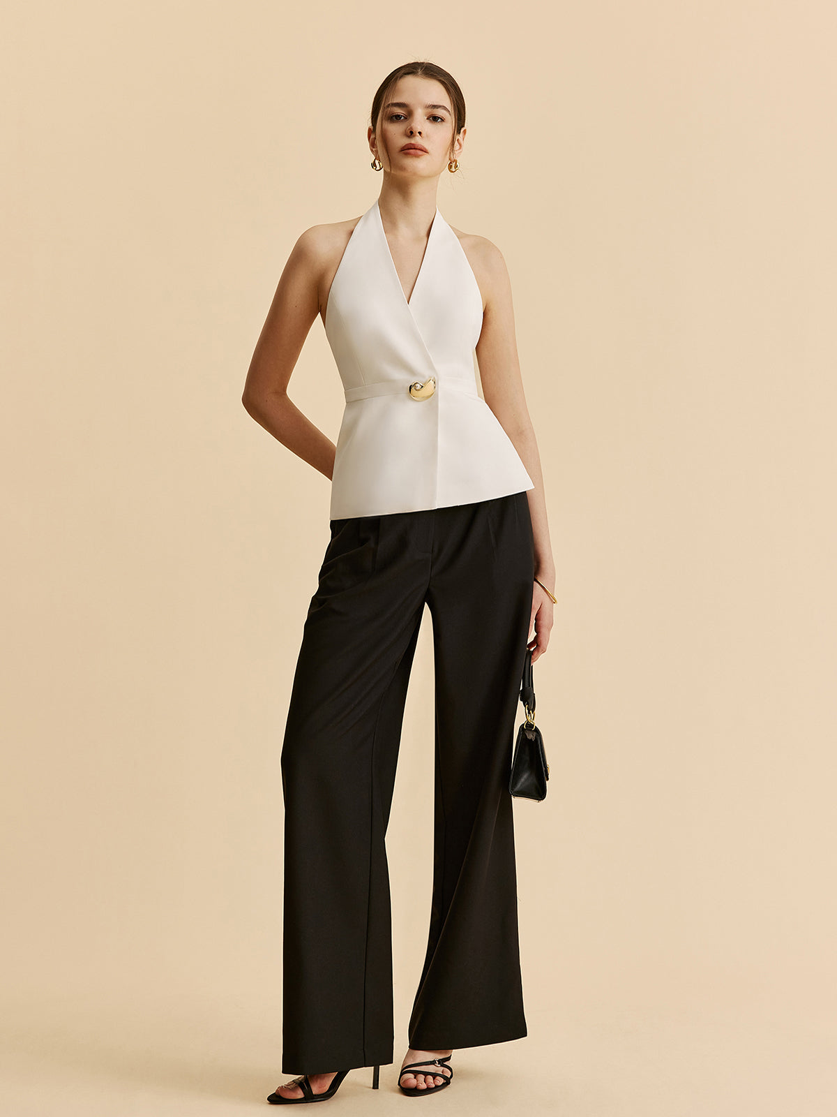 Halter Wrap Blazer Top With Pockets-Chicvia