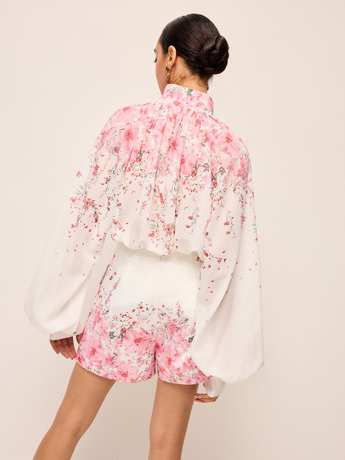 Floral Print Pleated Shorts Set Without Belt-Chicvia