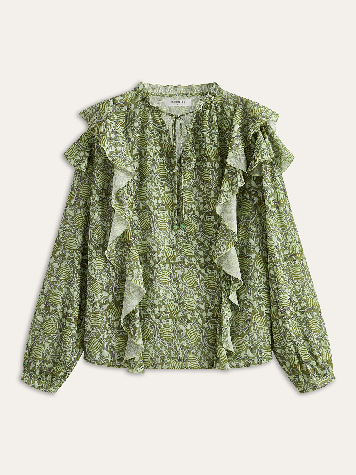 Floral Printed Ruffle Shirt-Chicvia