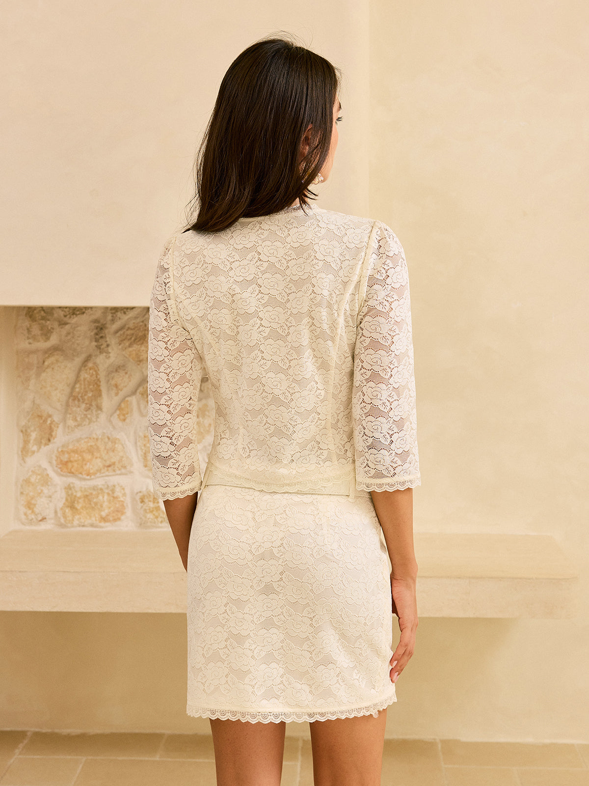 Lace Belted Skirt Set-Chicvia