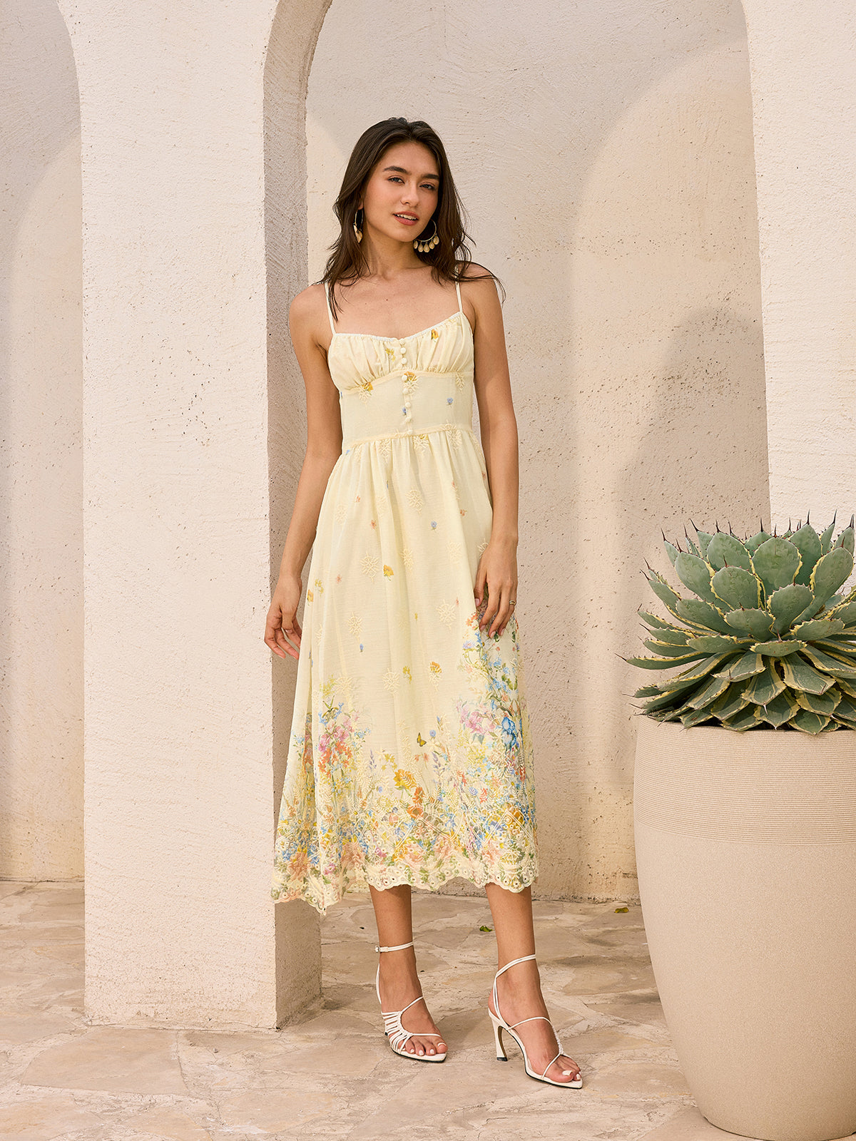 Floral Embroidered Midi Dress-Chicvia