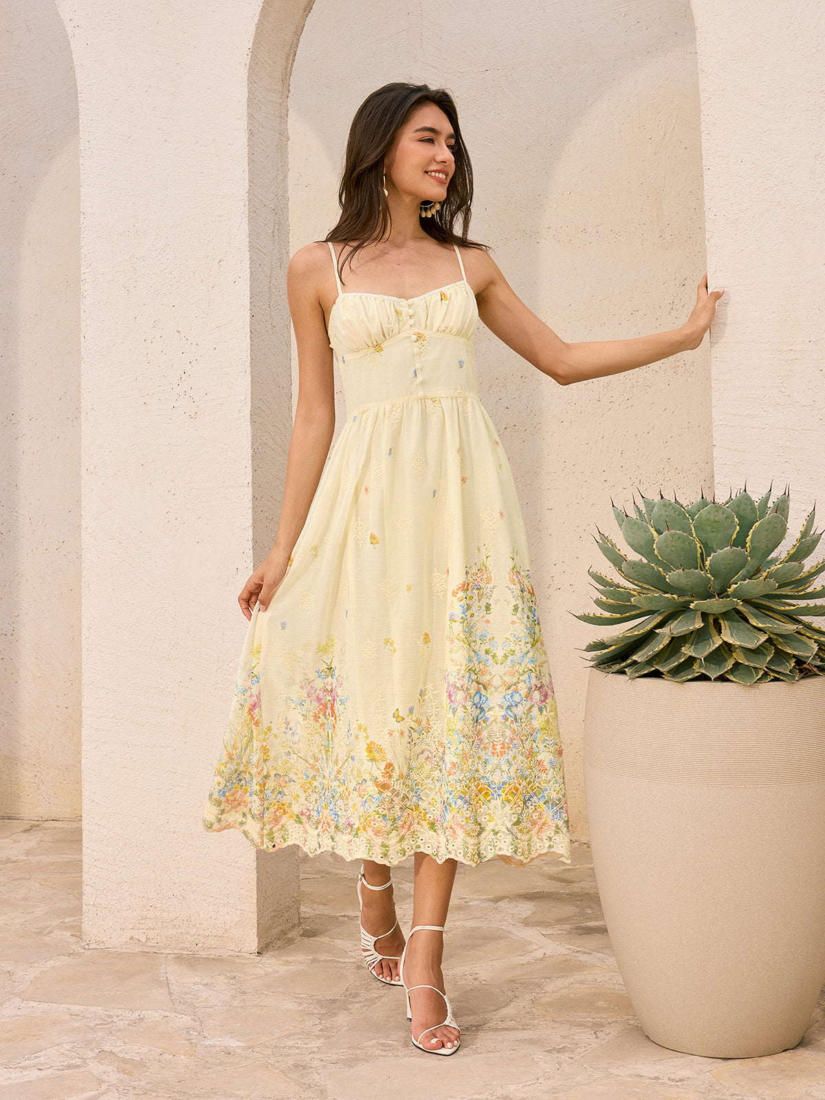 Floral Embroidered Midi Dress-Chicvia