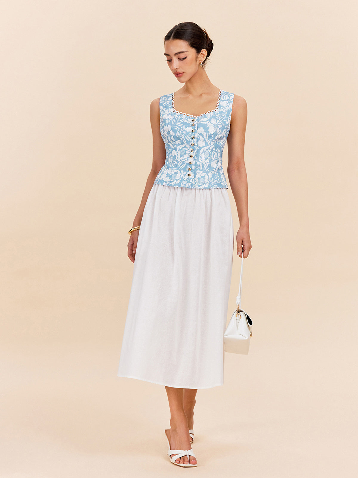 Floral Print Button-Front Top-Chicvia