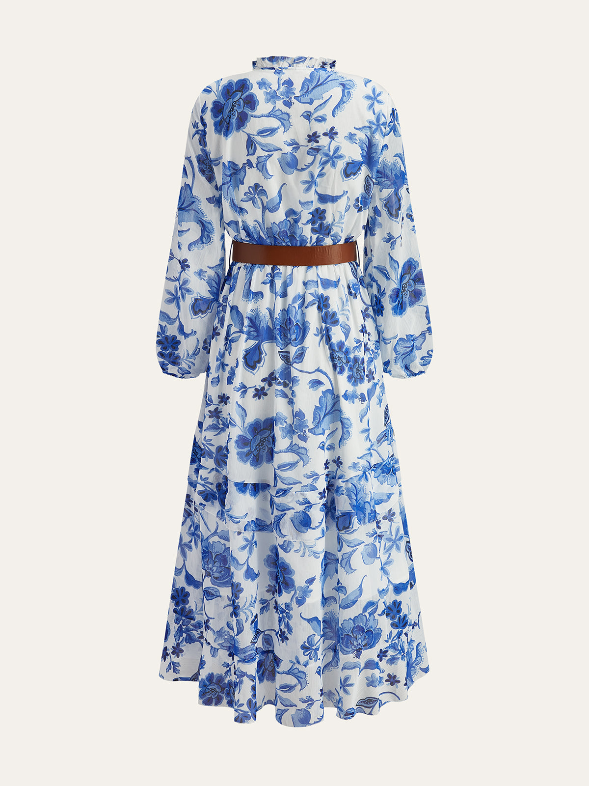 Belted Ruffled Floral Print Maxi Dress-Chicvia
