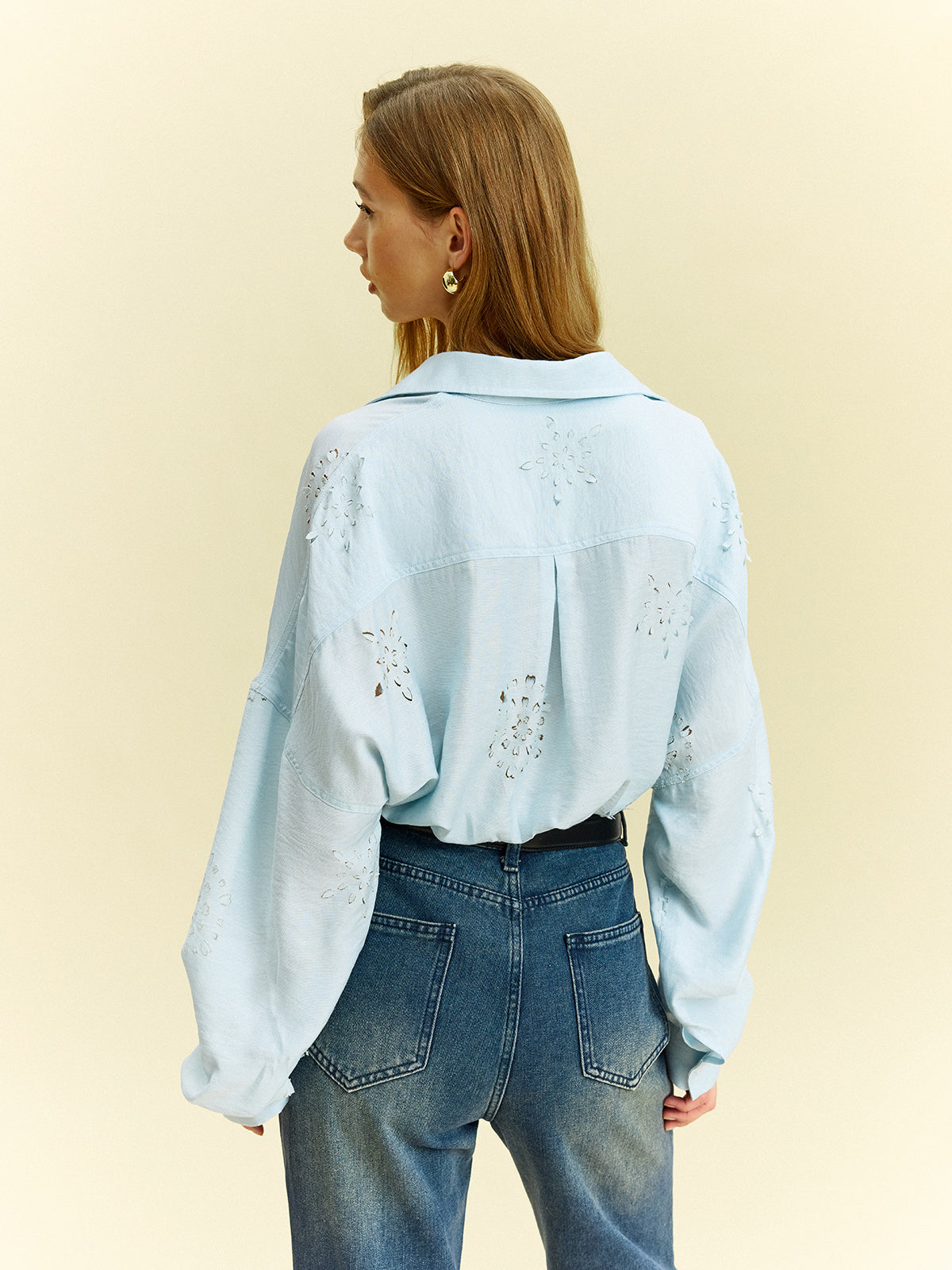 Oversized Eyelet Detail Shirt-Chicvia