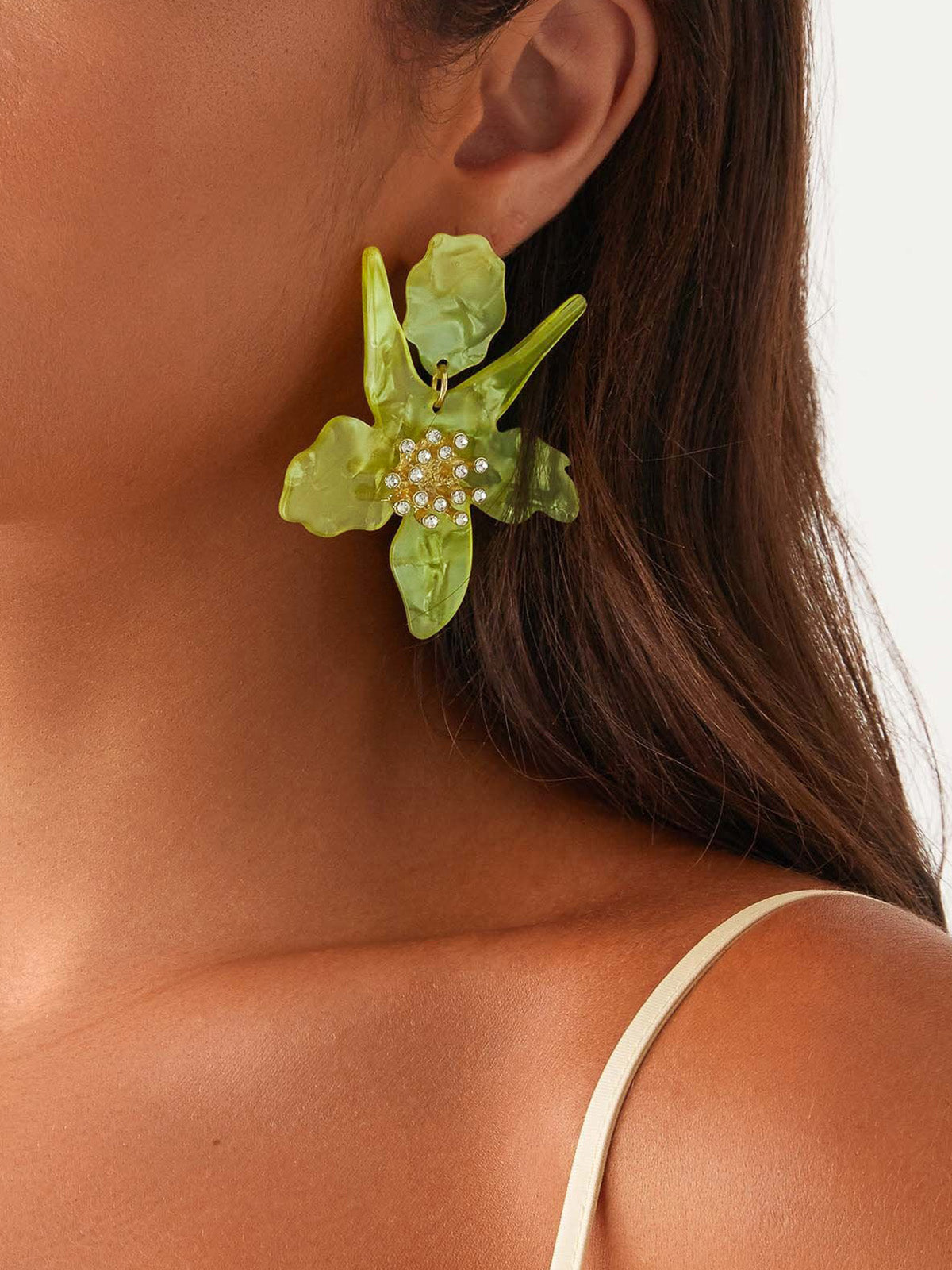 Flower-Shaped Earrings With Rhinestone Detail-Chicvia