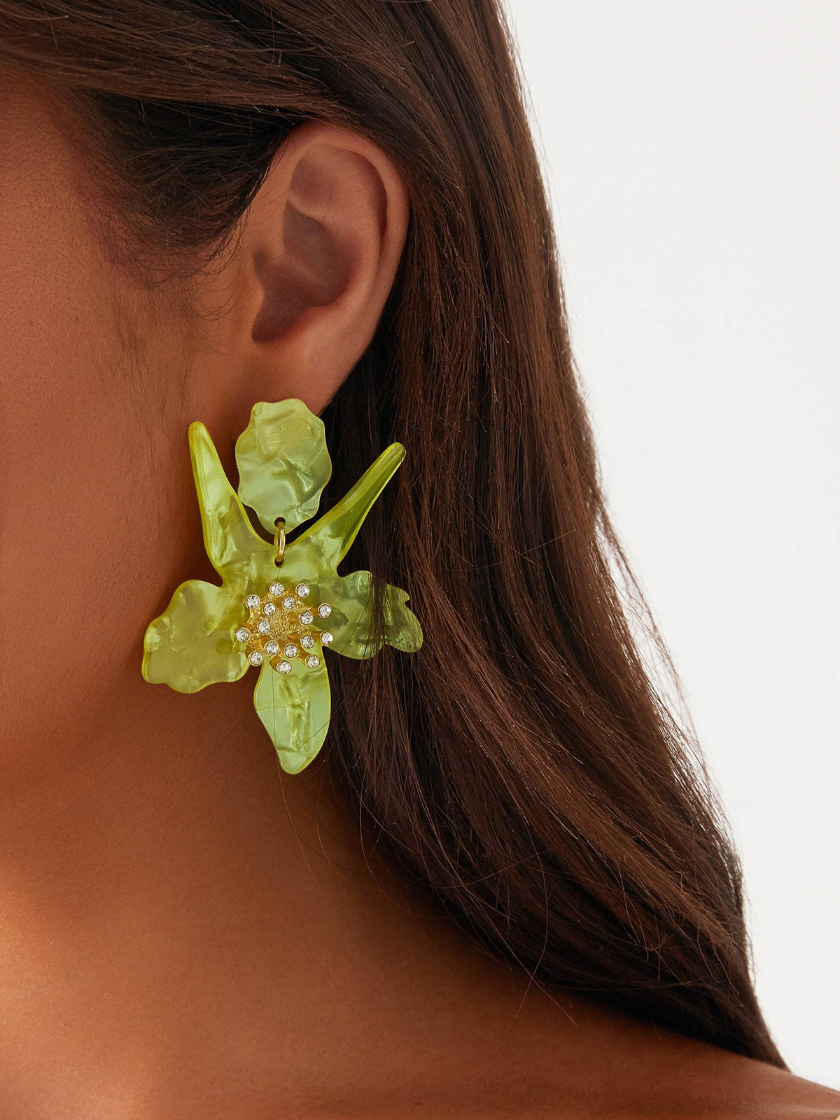 Flower-Shaped Earrings With Rhinestone Detail-Chicvia