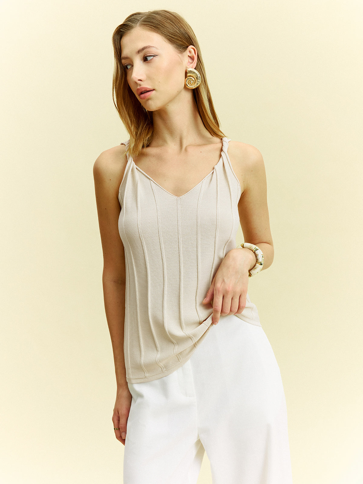 Knotted Strap Tank Top-Chicvia