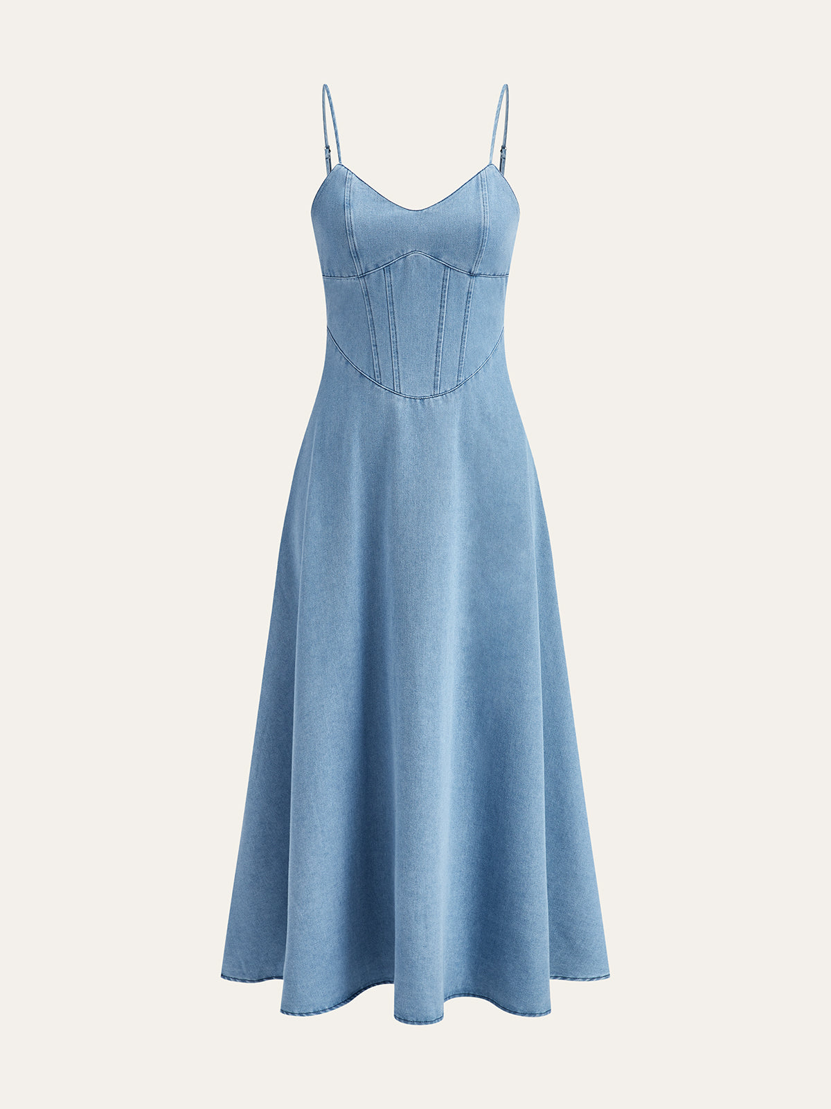 Denim Spaghetti Strap Midi Dress-Chicvia