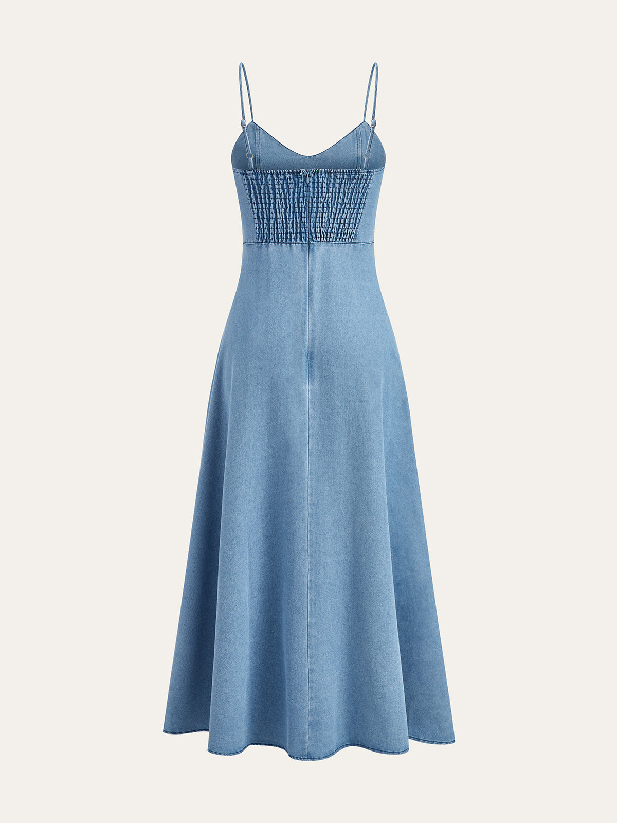 Denim Spaghetti Strap Midi Dress-Chicvia