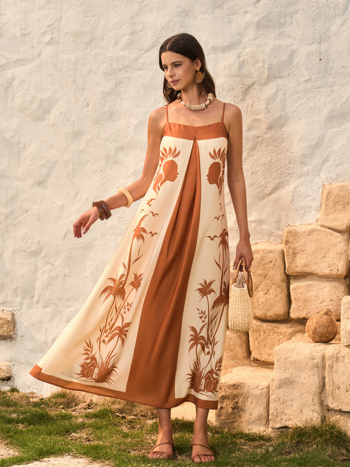 Contrast Panel Boho Print Cami Dress-Chicvia