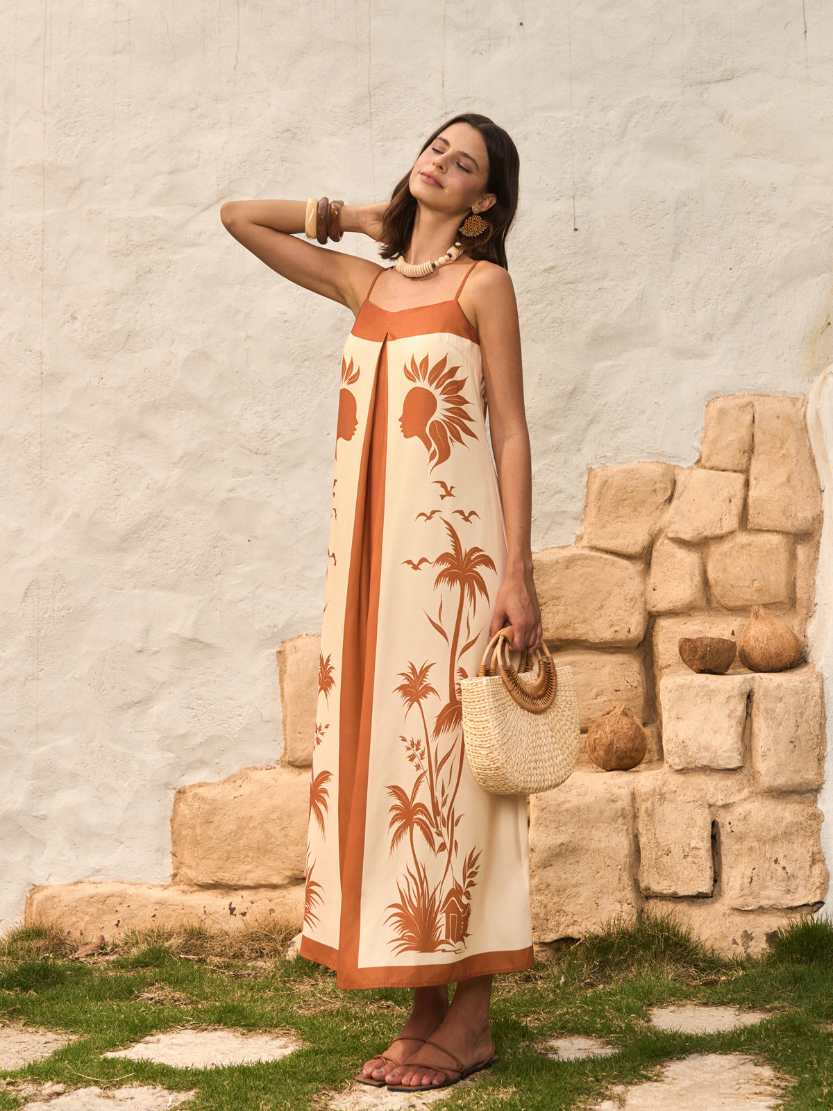 Contrast Panel Boho Print Cami Dress-Chicvia