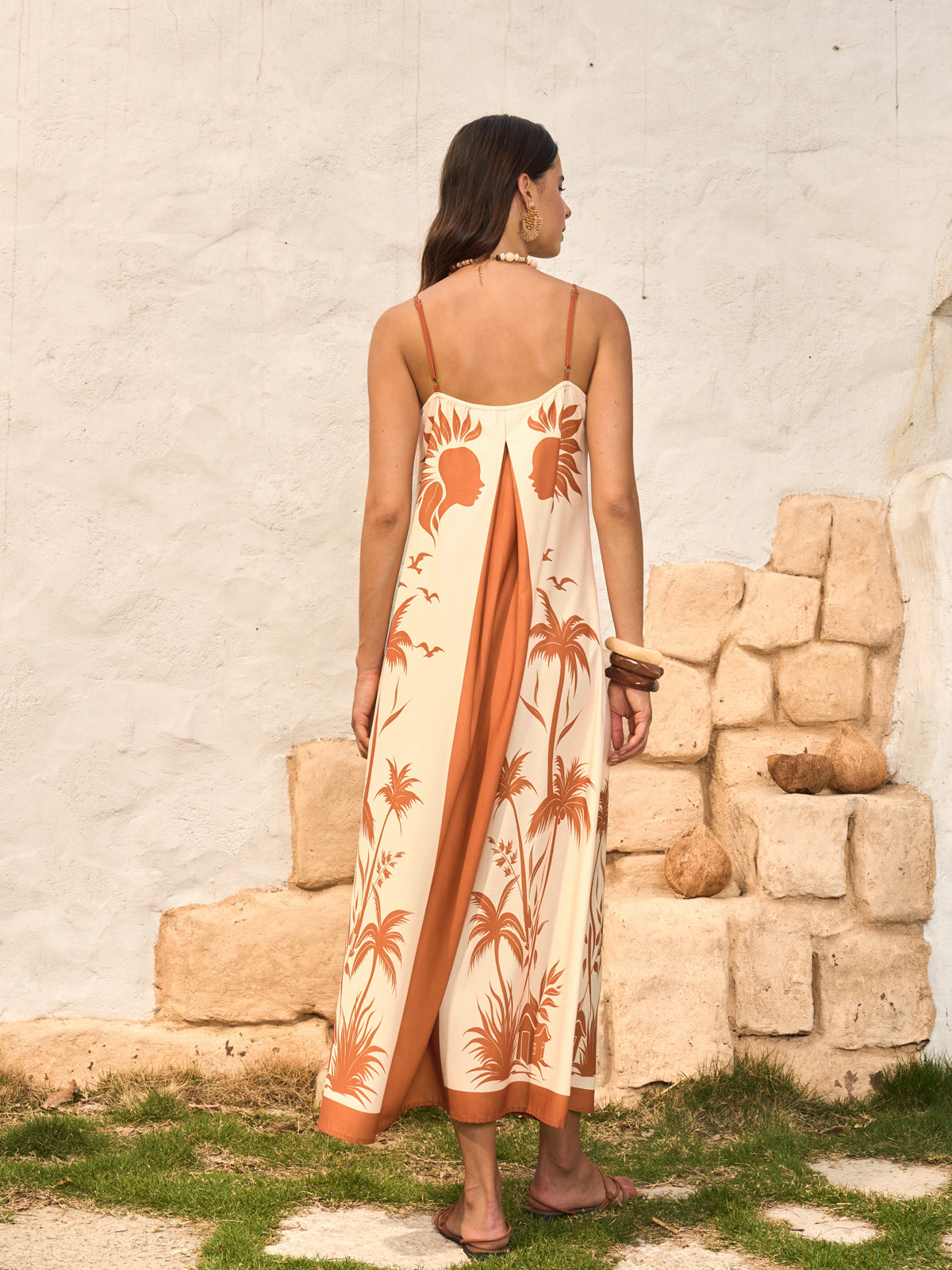 Contrast Panel Boho Print Cami Dress-Chicvia