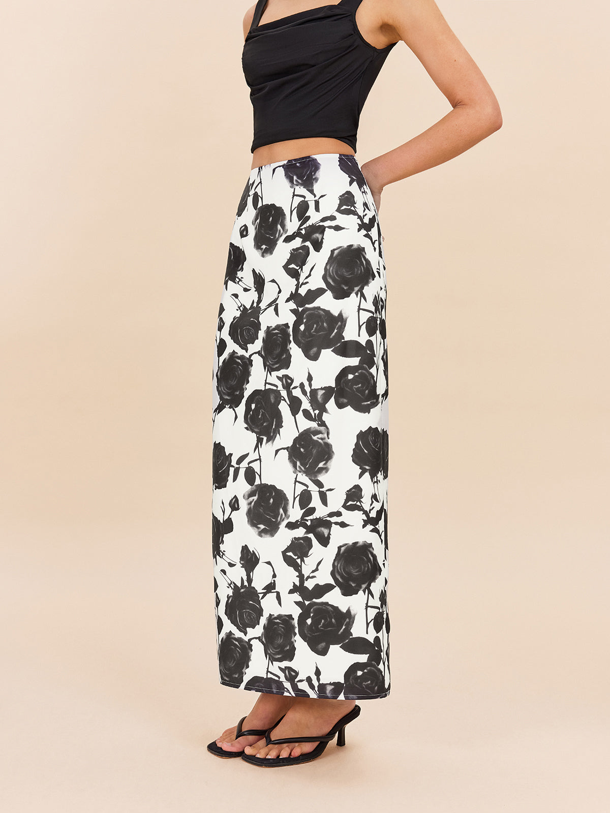 Floral Print Back Slit Skirt-Chicvia