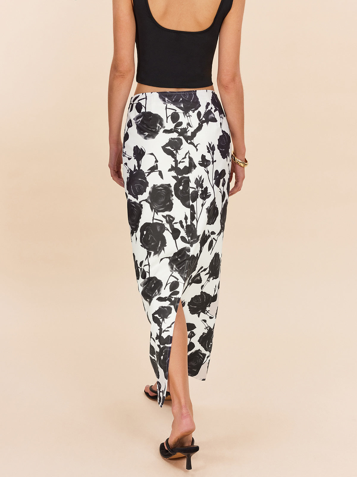 Floral Print Back Slit Skirt-Chicvia
