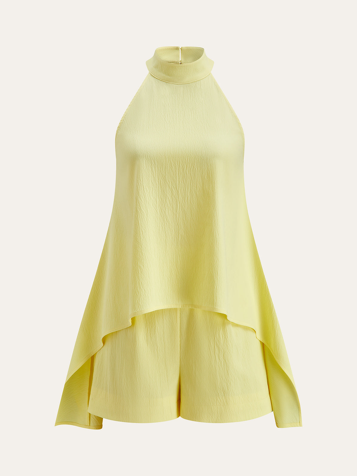 Halter Neck Asymmetric Hem Shorts Set-Chicvia