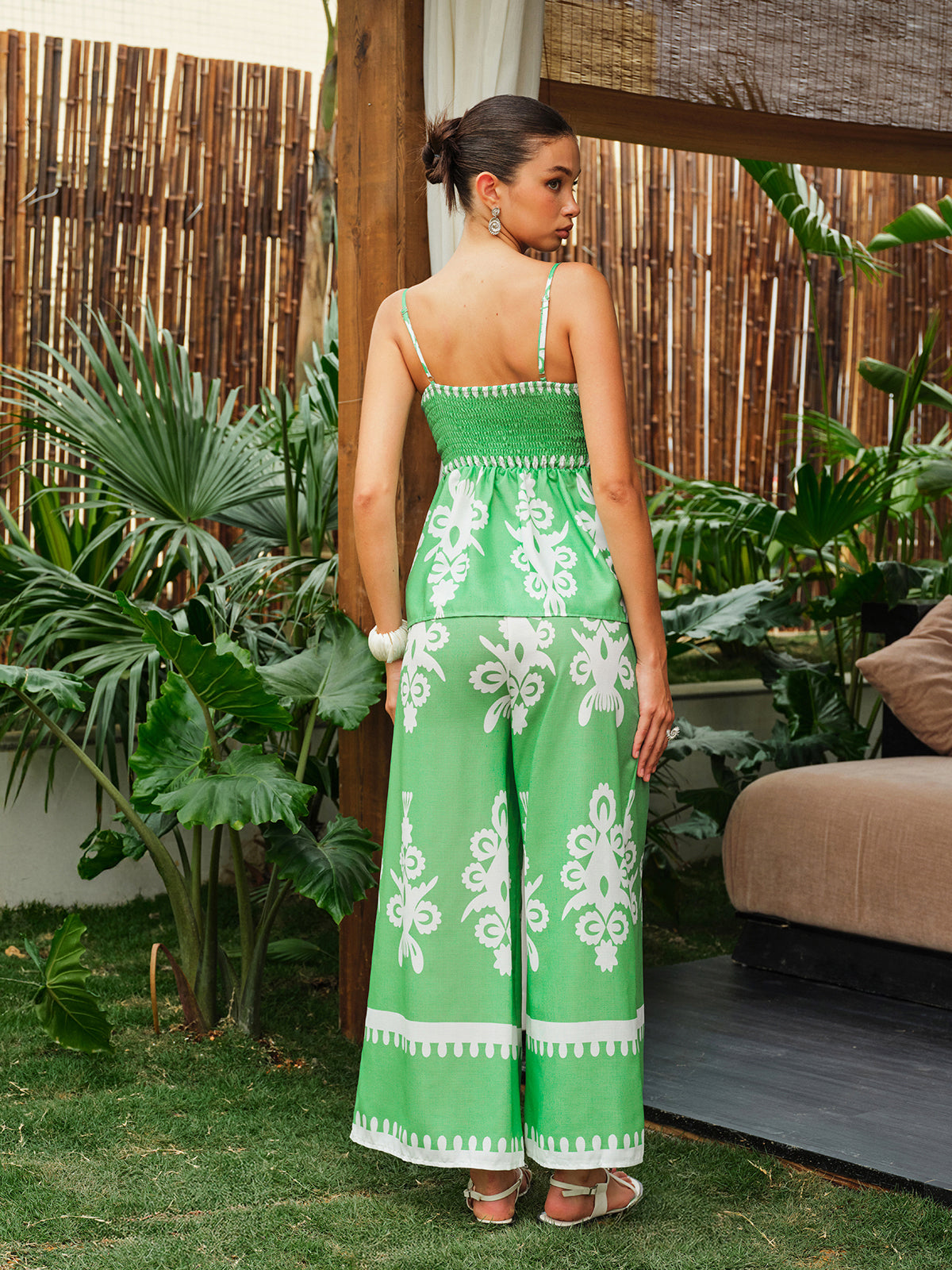 Floral Print Cami Top With Wide-Leg Pants Set-Chicvia