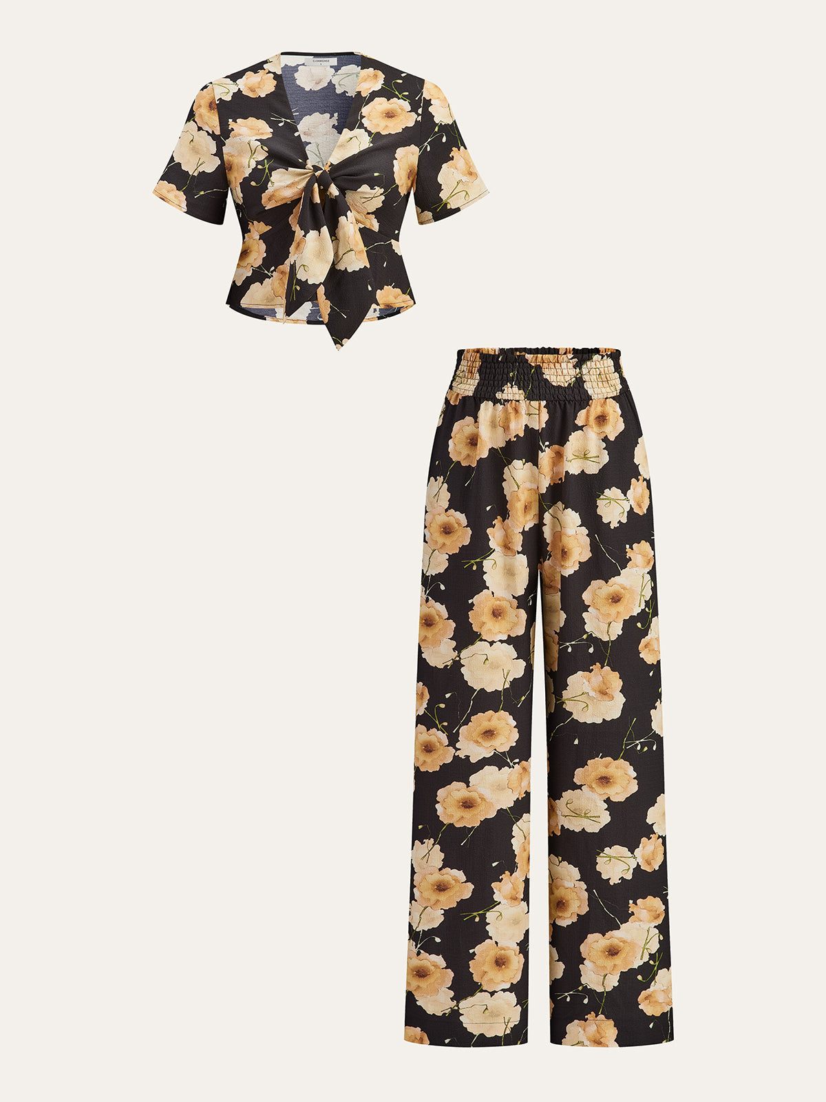 Floral Print Knotted Blouse-Chicvia