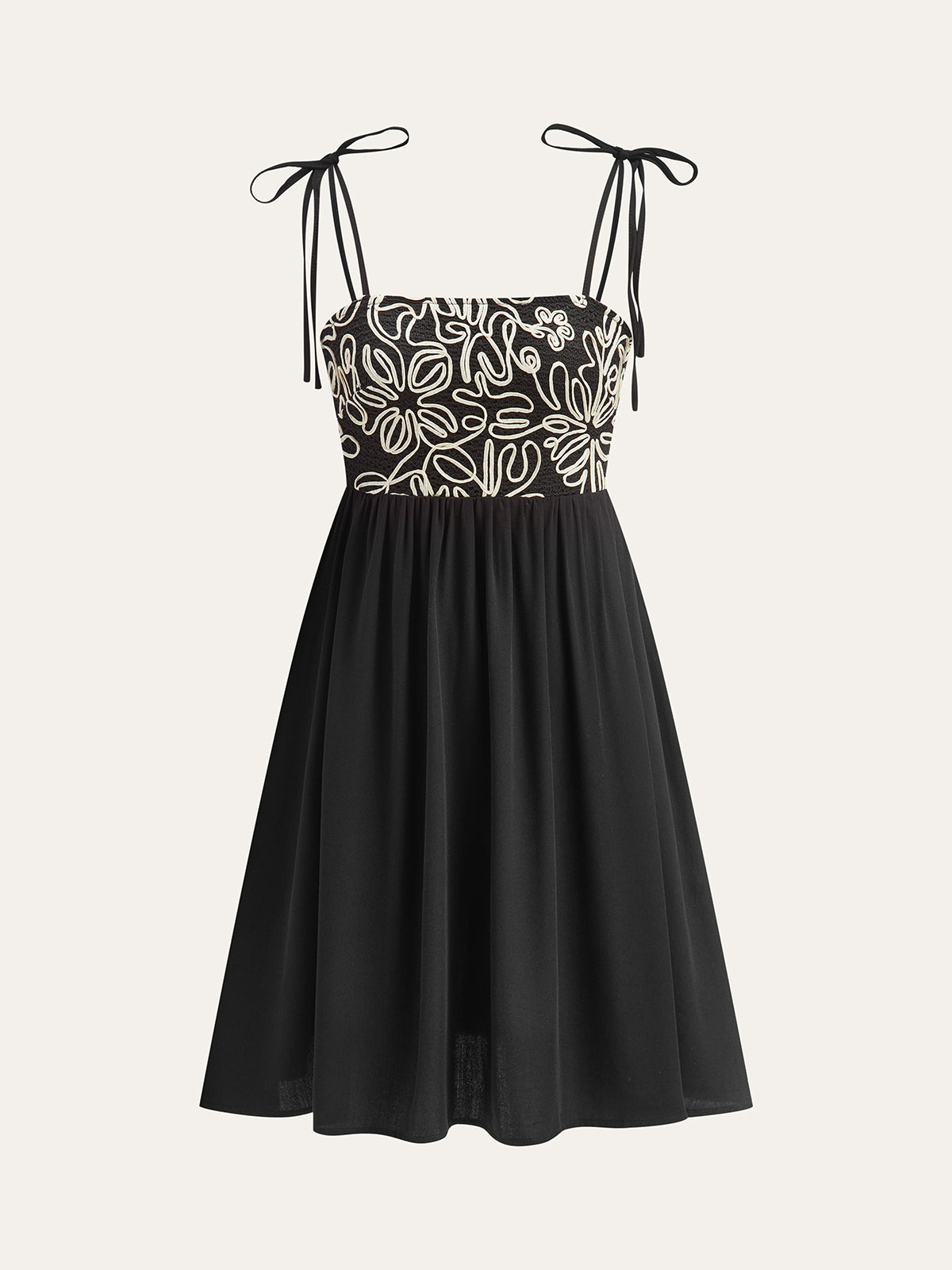 Embroidered Midi Dress with Tie-Up Straps-Chicvia