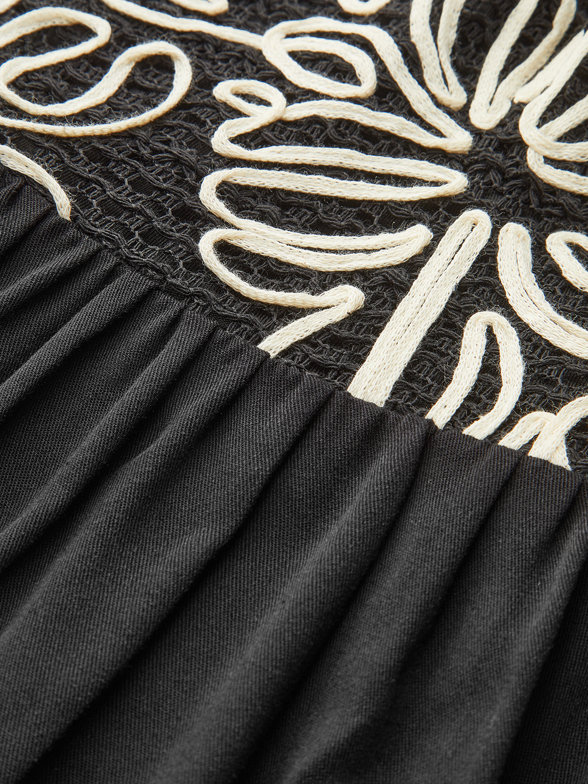 Embroidered Midi Dress with Tie-Up Straps-Chicvia