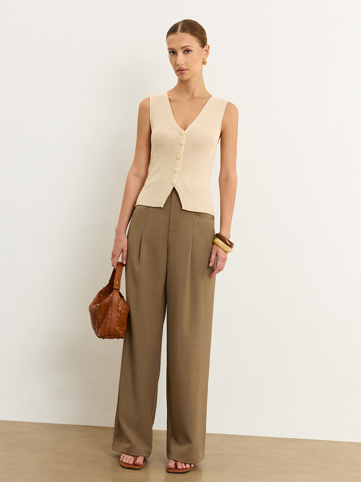 Knit Button-Front Vest-Chicvia