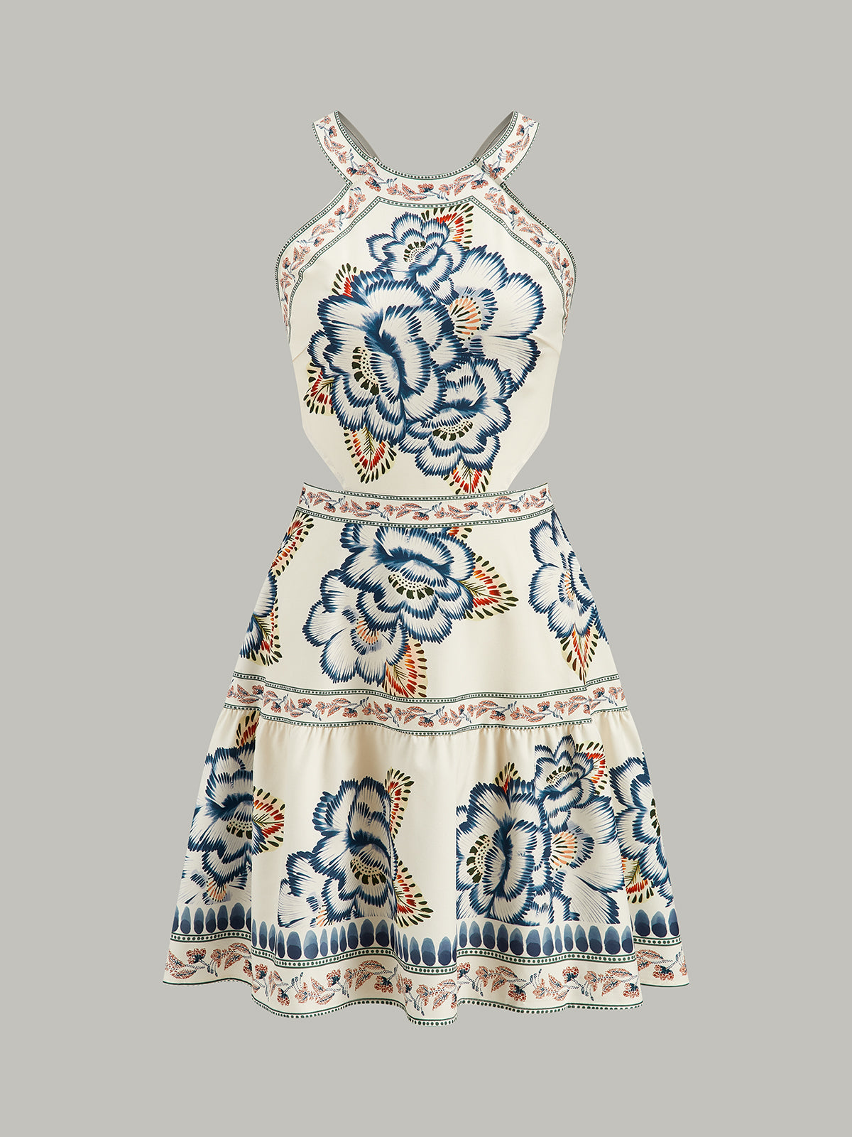 Floral Print Backless Dress-Chicvia