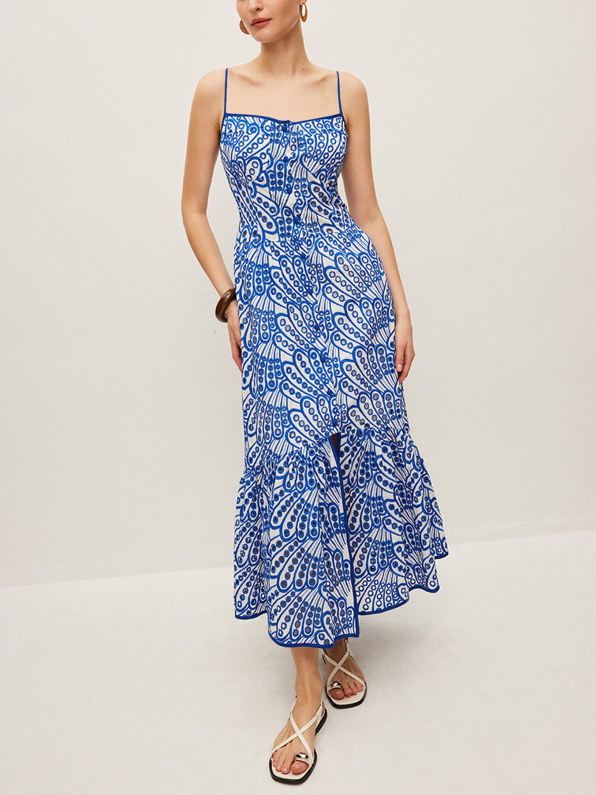 Cotton Embroidered Cami Dress-Chicvia