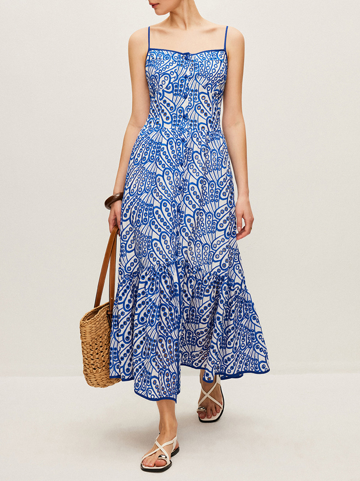 Cotton Embroidered Cami Dress-Chicvia