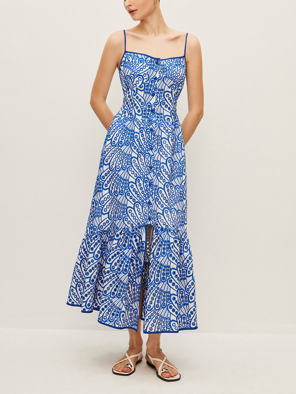 Cotton Embroidered Cami Dress-Chicvia